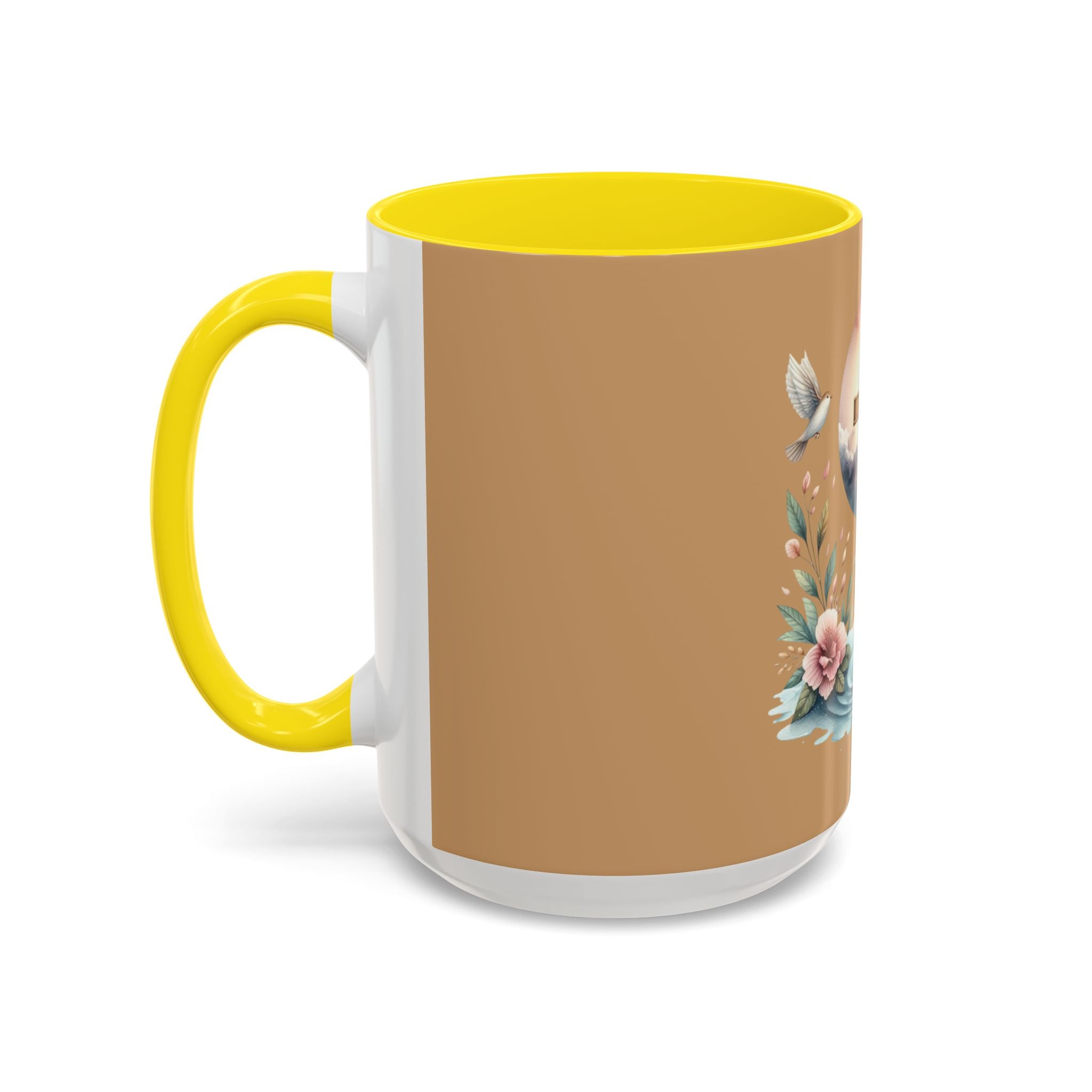 Christian Cross Accent Coffee Mug — Faith, Doves & Floral Baptism Gift (11/15oz)