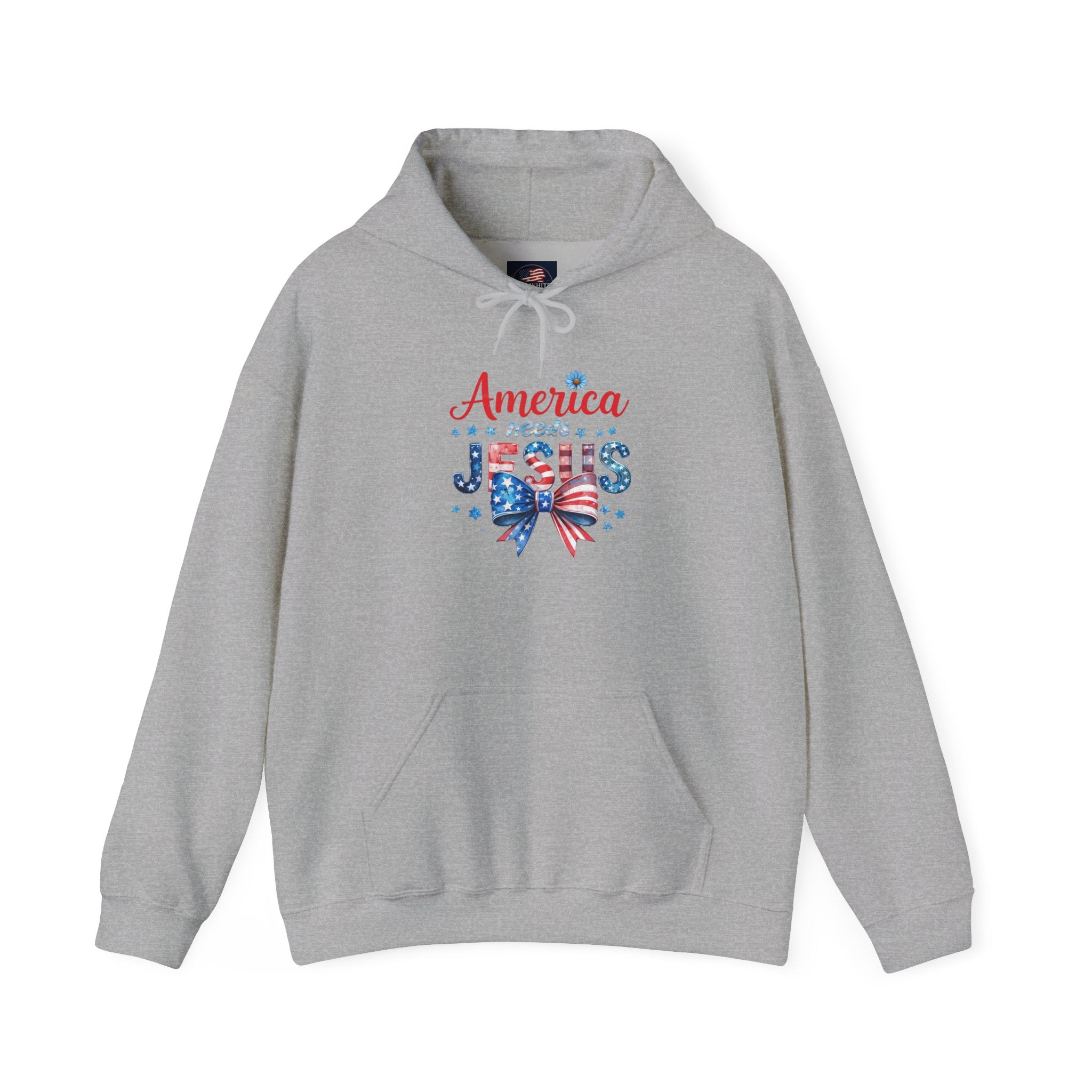 America Loves Jesus Patriotic Hoodie – Flag Bow Christian Sweatshirt