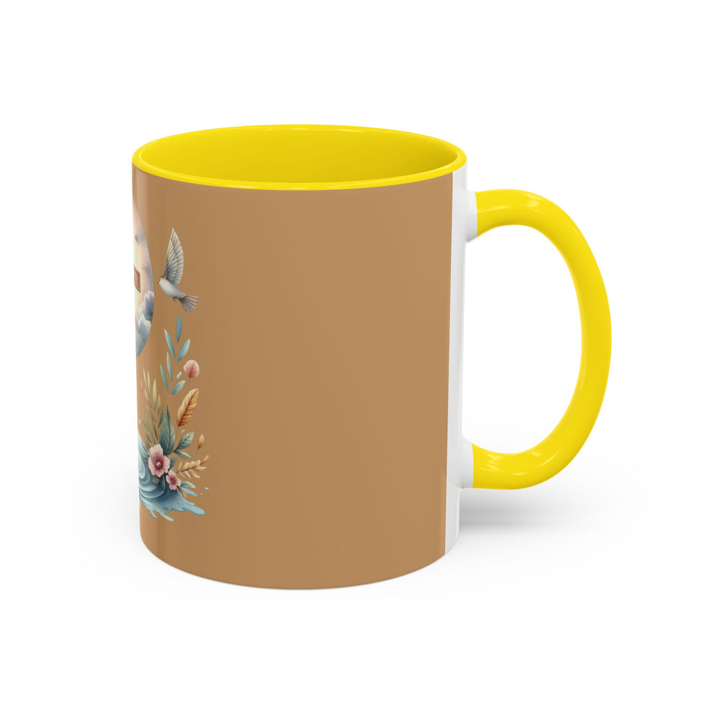 Christian Cross Accent Coffee Mug — Faith, Doves & Floral Baptism Gift (11/15oz)
