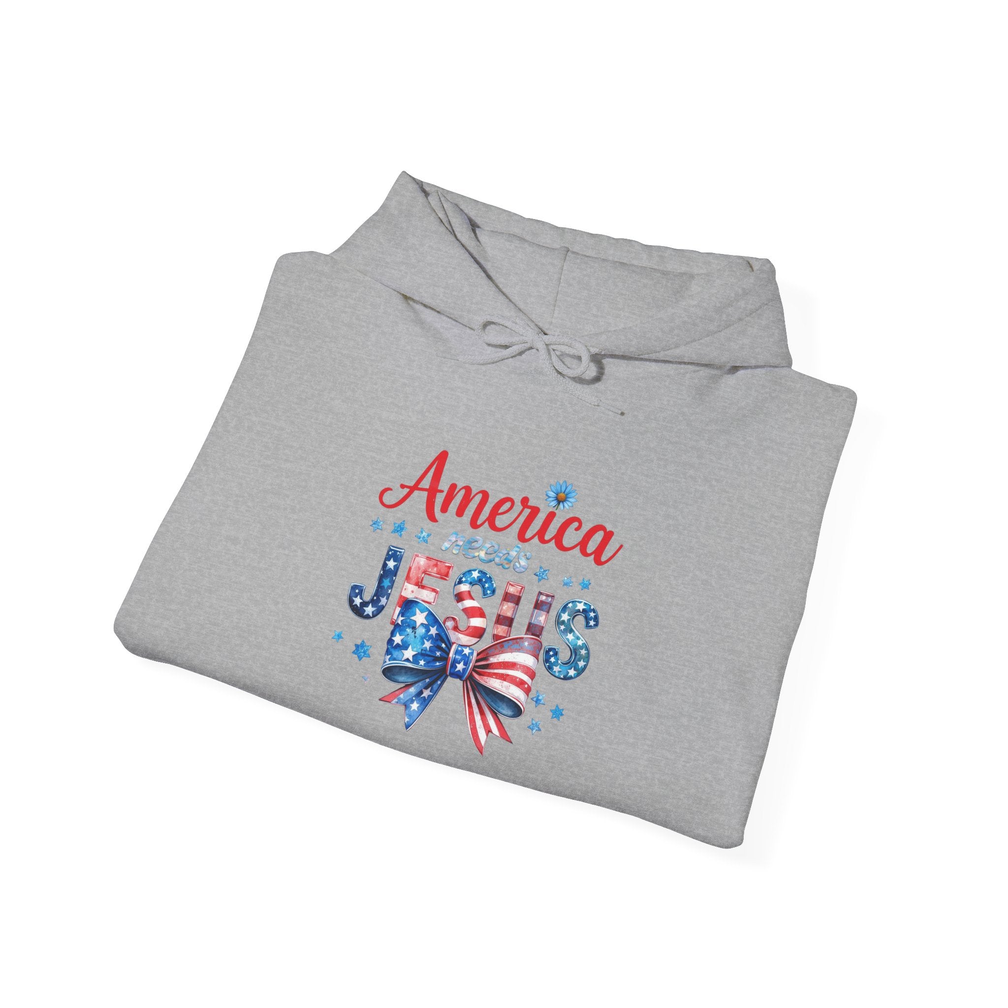 America Loves Jesus Patriotic Hoodie – Flag Bow Christian Sweatshirt