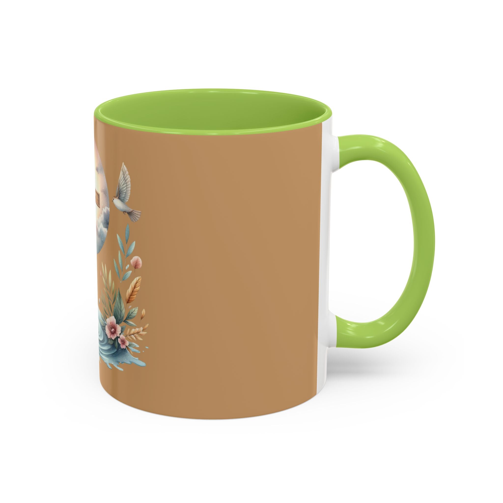 Christian Cross Accent Coffee Mug — Faith, Doves & Floral Baptism Gift (11/15oz)