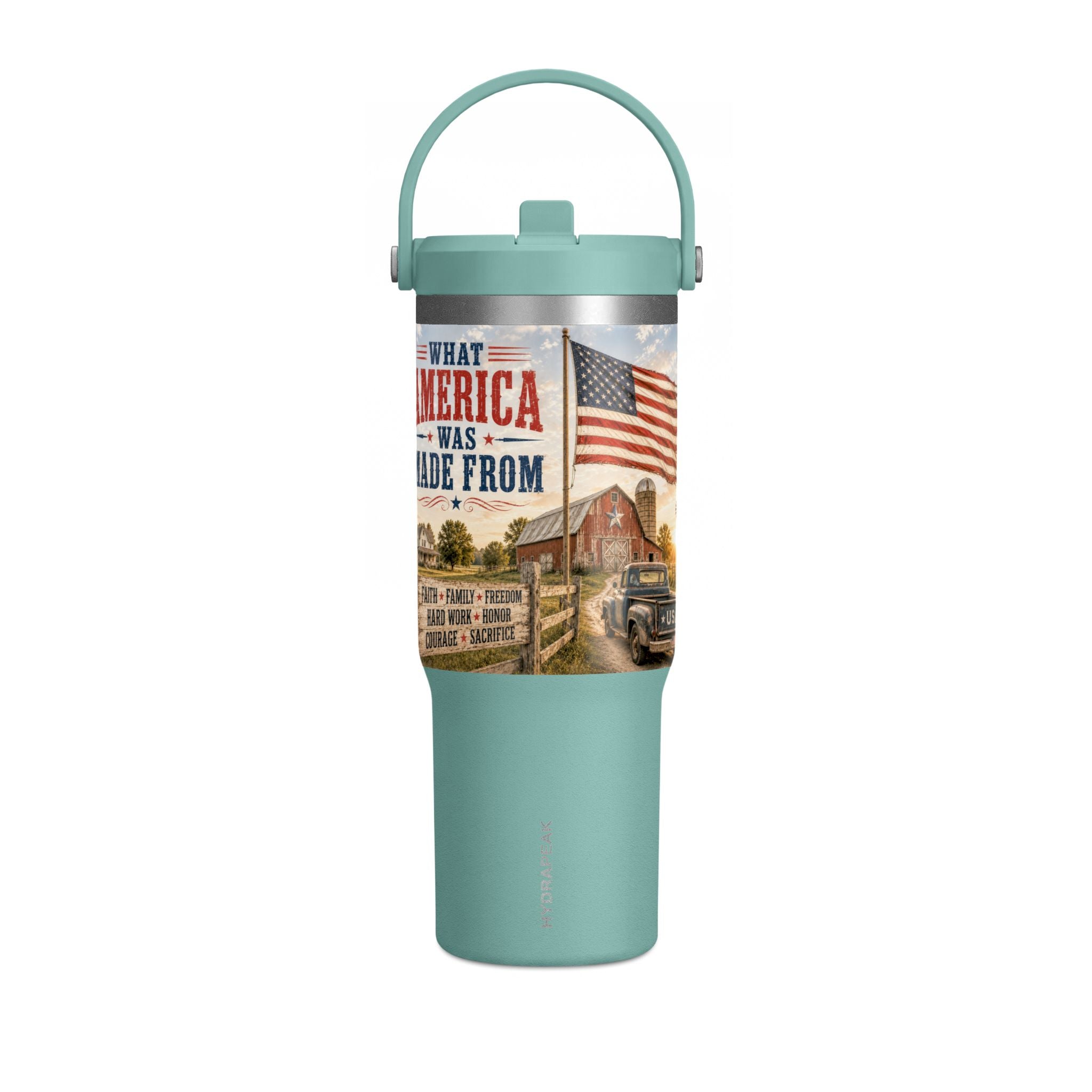 32oz Insulated Tumbler — Rustic 'What America Was Made From' Farm Flag Design