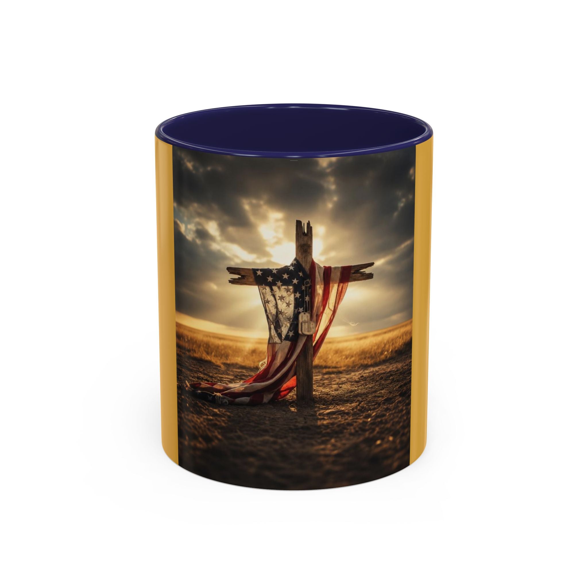 Patriotic Cross Coffee Mug — American Flag Sunrise Accent Mug (11/15oz)