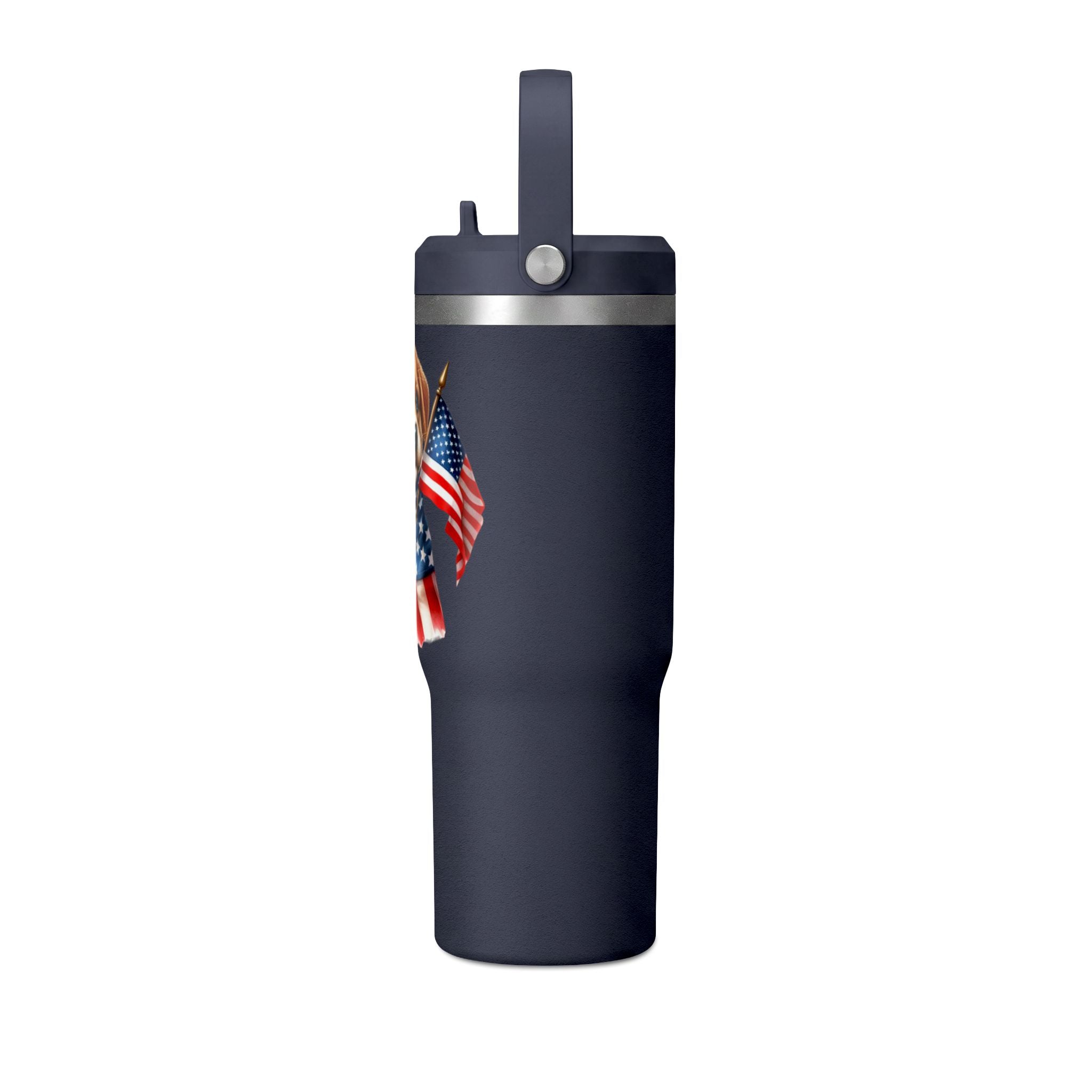 Patriotic Puppy 32oz Tumbler — American Flag Dog Travel Mug