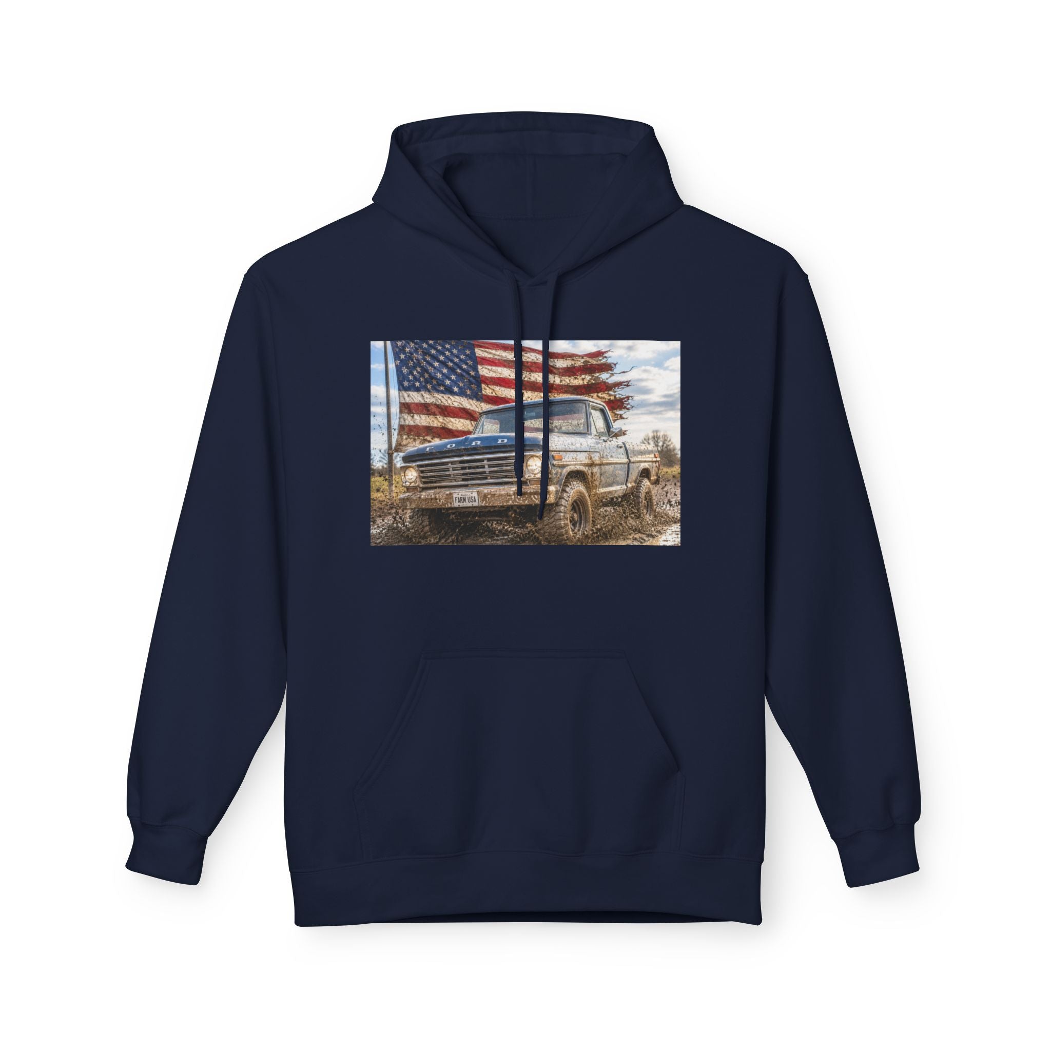 American Flag Vintage Truck Hoodie — Patriotic USA Pickup Sweatshirt