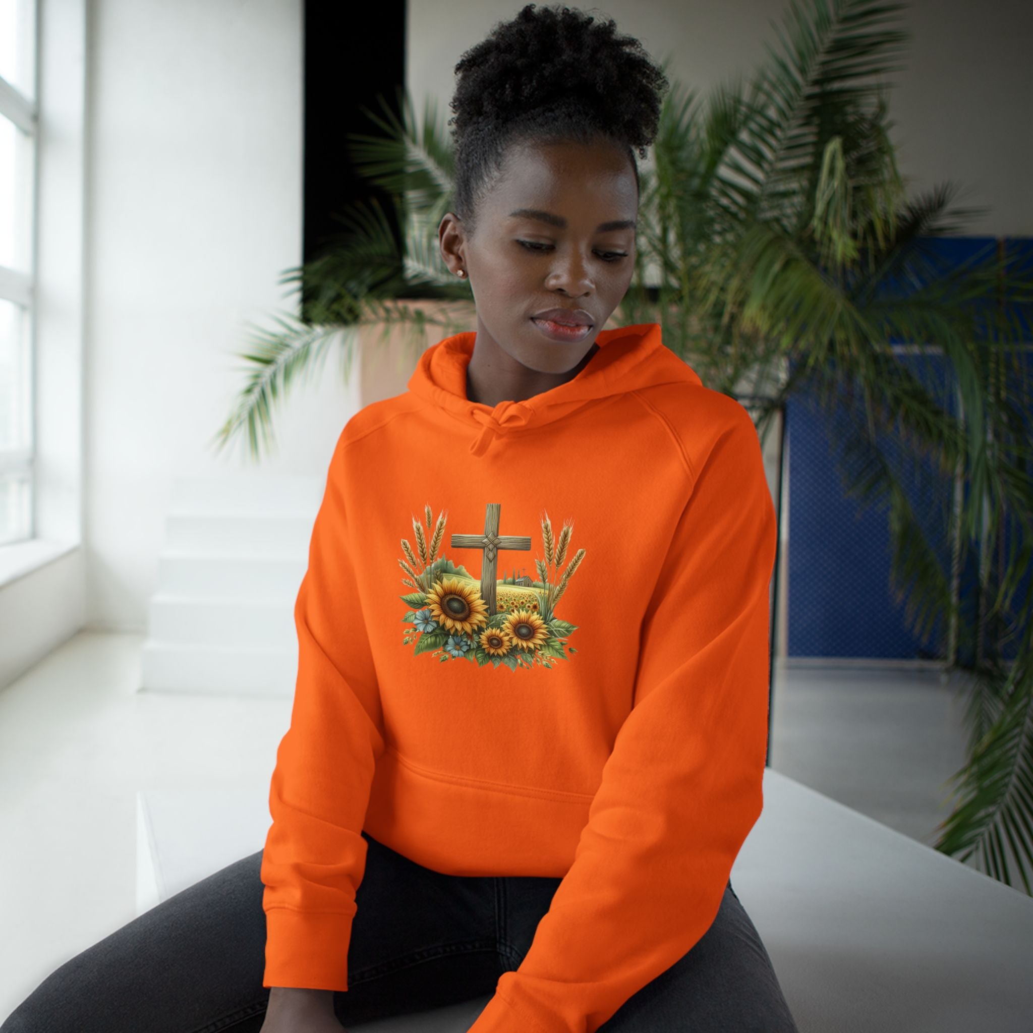 Sunflower Cross Hoodie — Christian Faith Floral Pullover