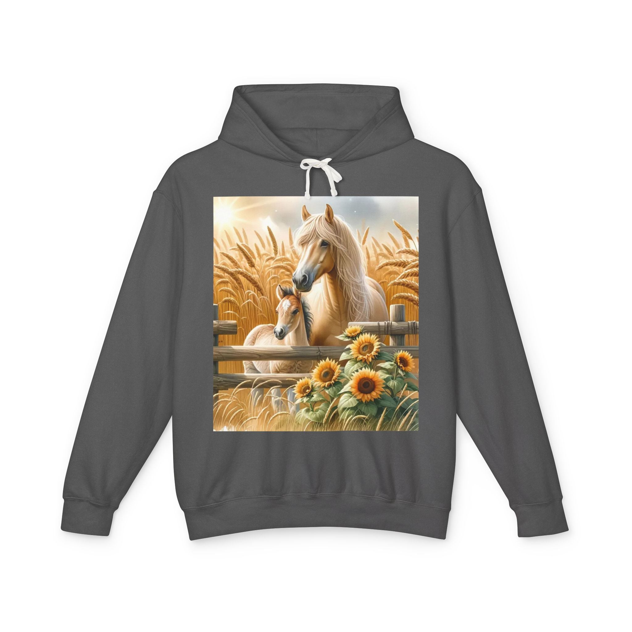 Horse & Foal Sunflower Hoodie — Pastel Farm Animal Sweatshirt