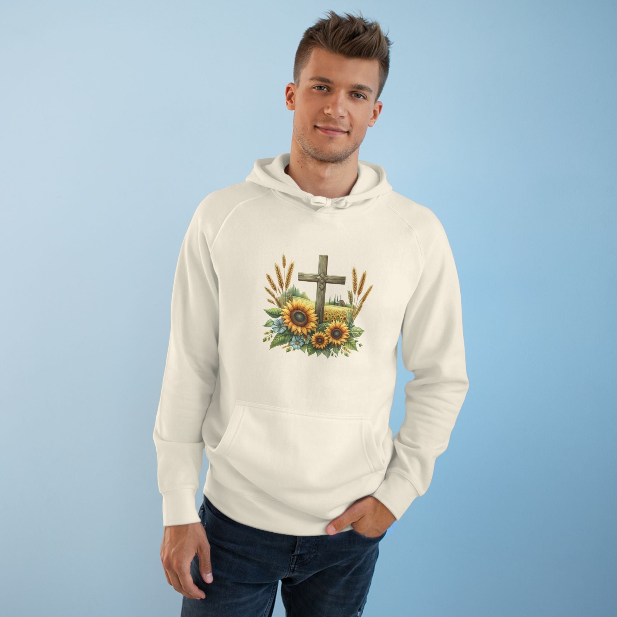 Sunflower Cross Hoodie — Christian Faith Floral Pullover