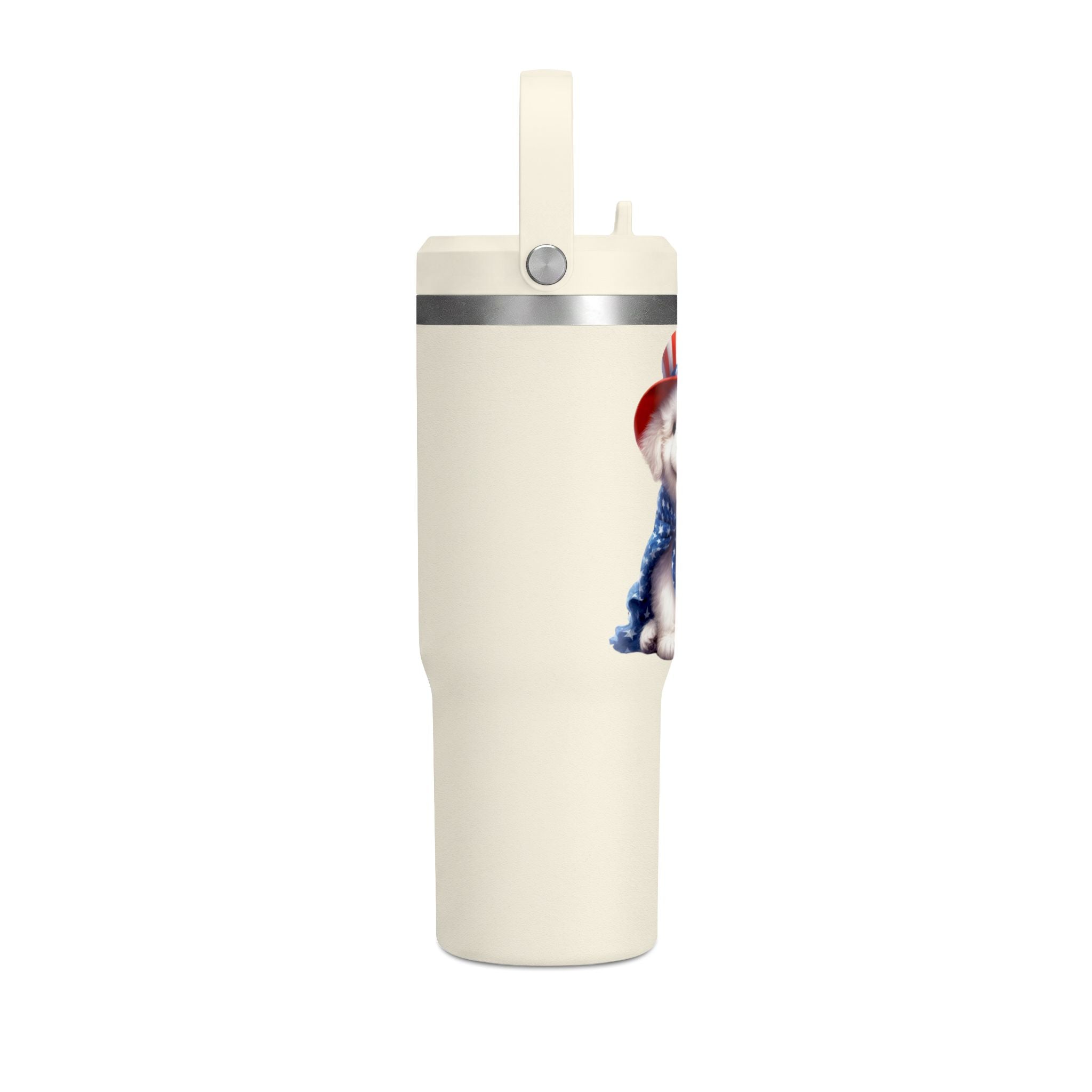 Patriotic Pup Tumbler — 32oz Insulated Travel Cup with American Flag Dog Design