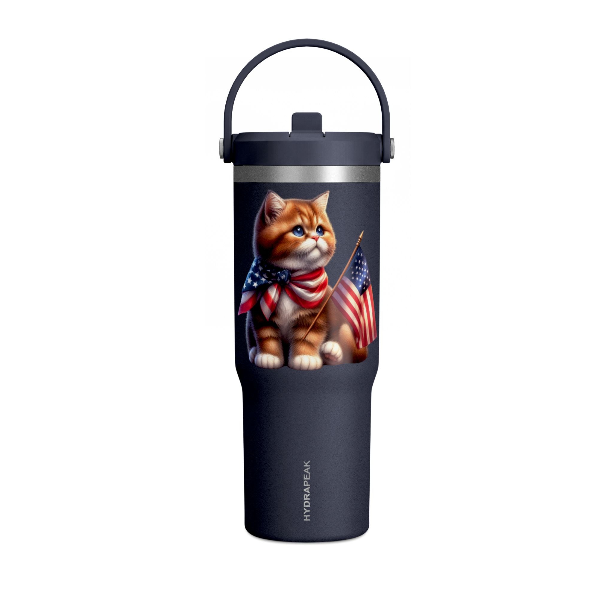 32oz Tumbler — Patriotic Kitten with American Flag Bandana