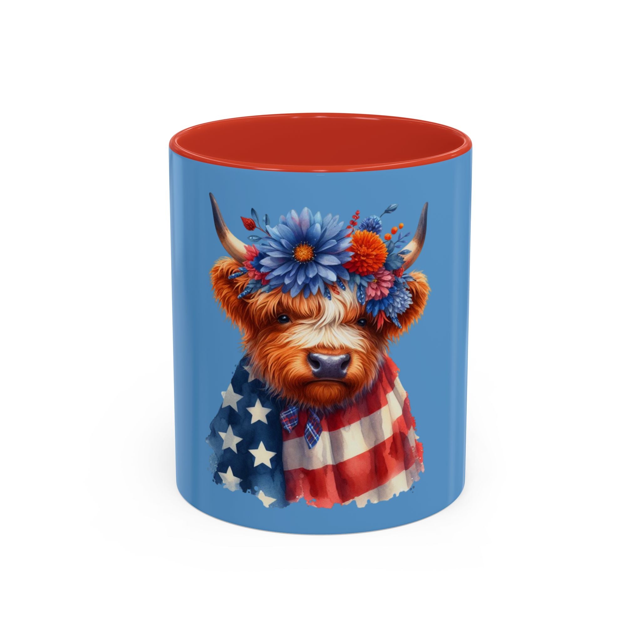 Patriotic Highland Cow Accent Coffee Mug – 11/15oz