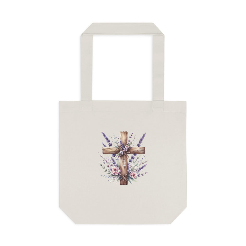 Floral Cross Cotton Tote Bag - Christian Easter Floral Grocery Tote