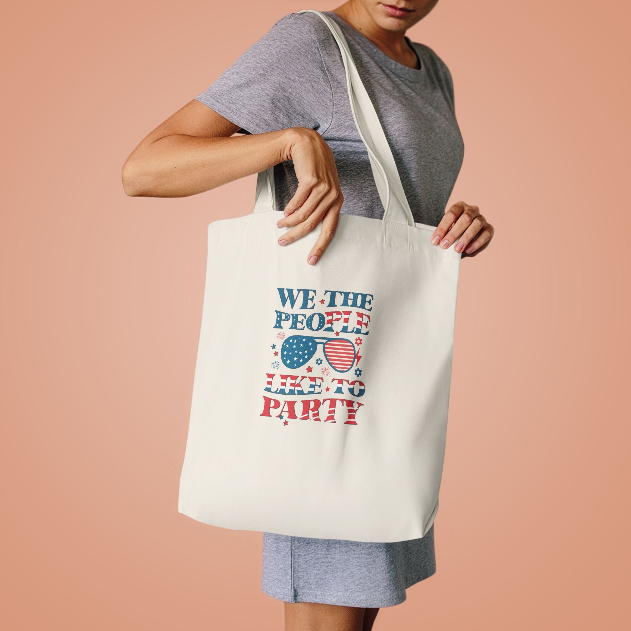 Patriotic "We The People" Cotton Tote Bag – Fourth of July USA Flag Market Bag
