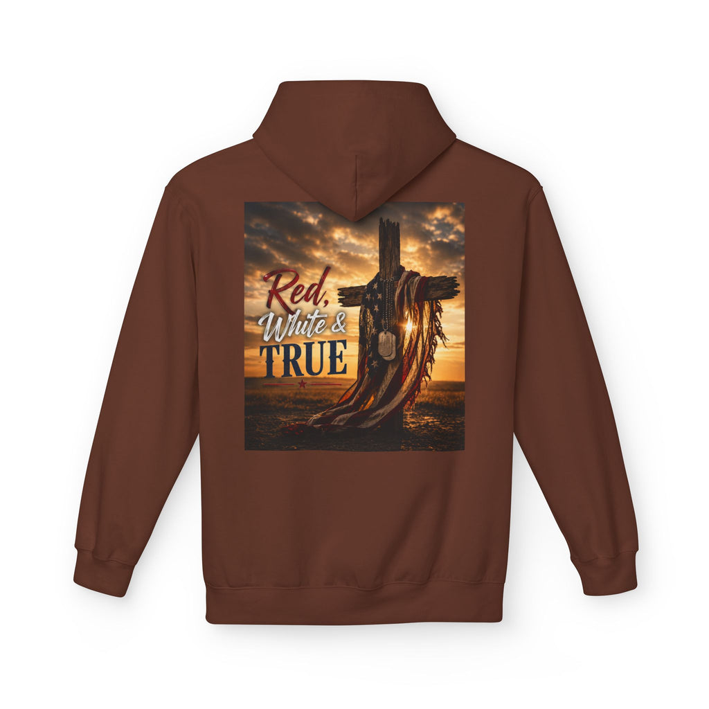 Red White & True Hoodie — Patriotic Cross Sunset Pullover