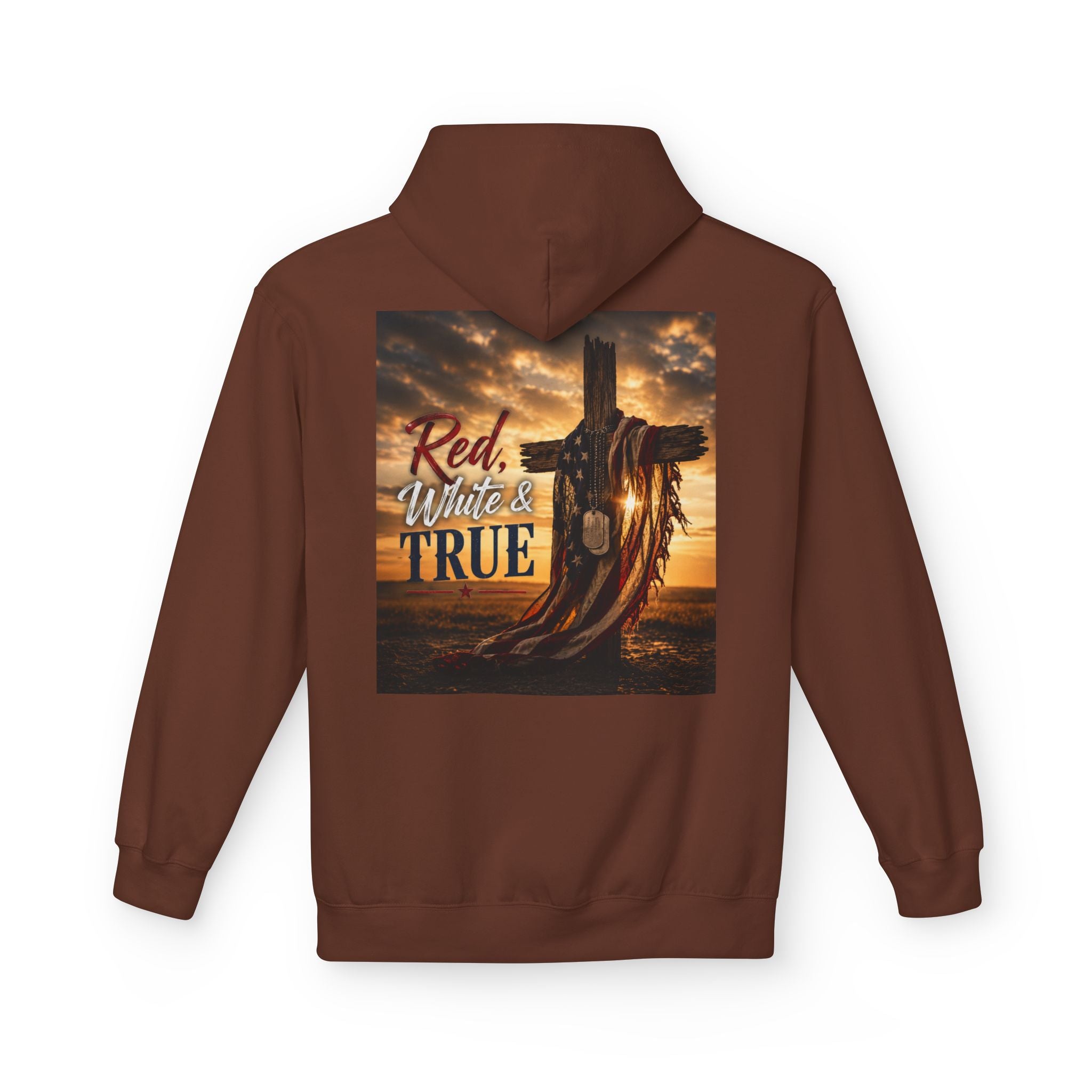 Red White & True Hoodie — Patriotic Cross Sunset Pullover