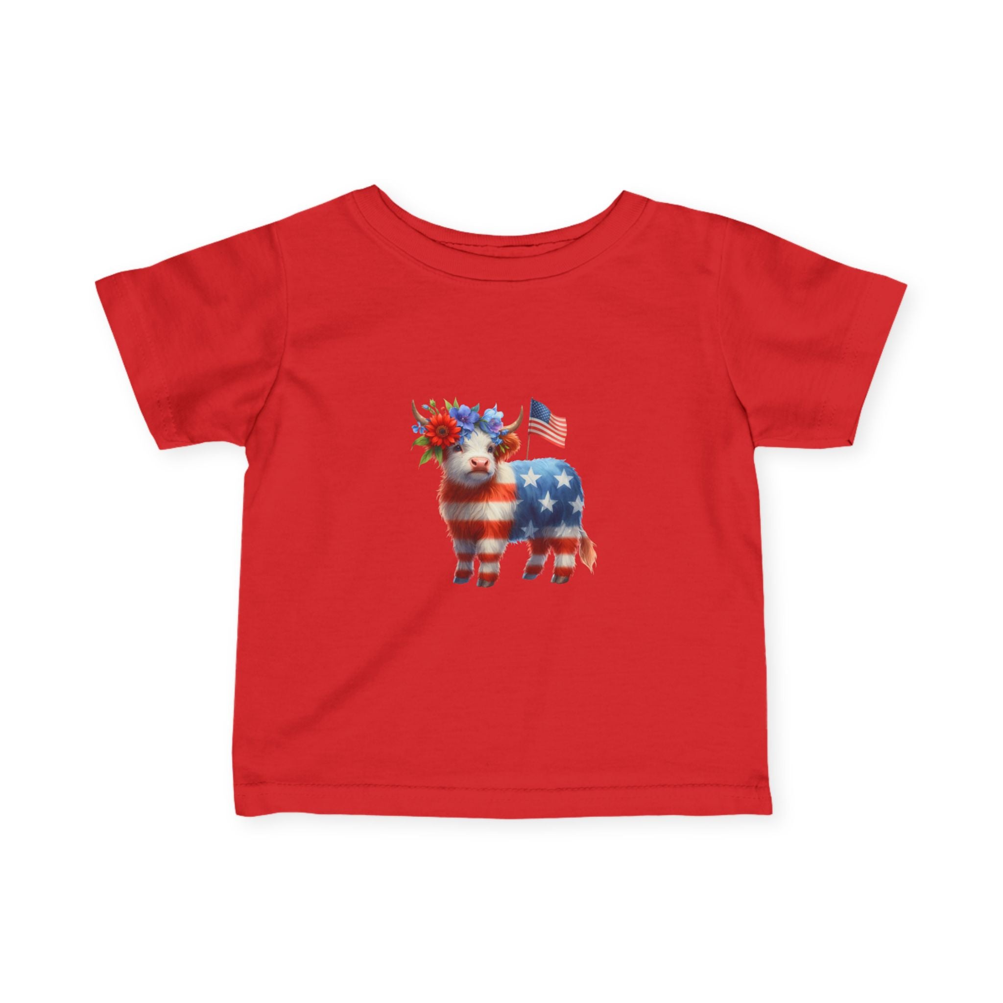 Infant Tee – American Flag Cow Baby Shirt (Patriotic Fourth of July)