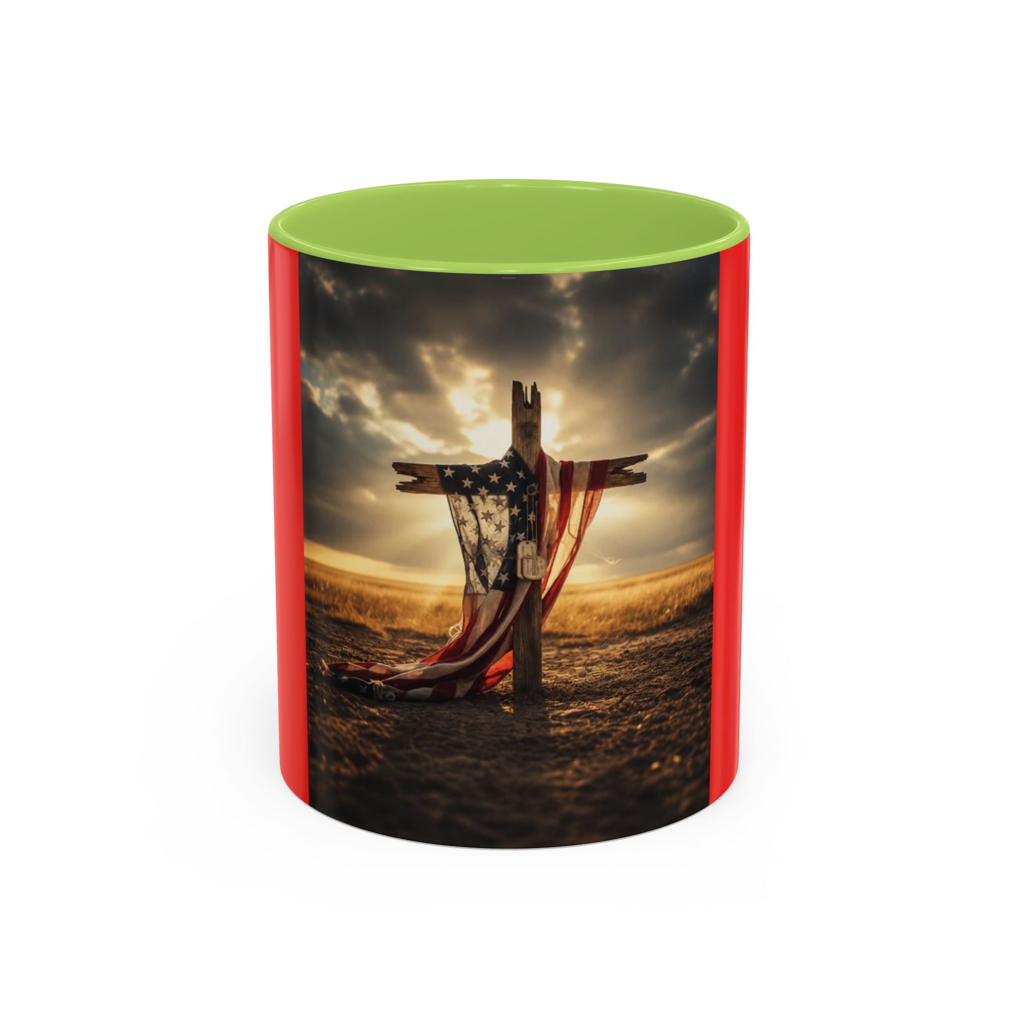 Patriotic Cross Coffee Mug – American Flag Christian Faith 11/15oz Accent Mug