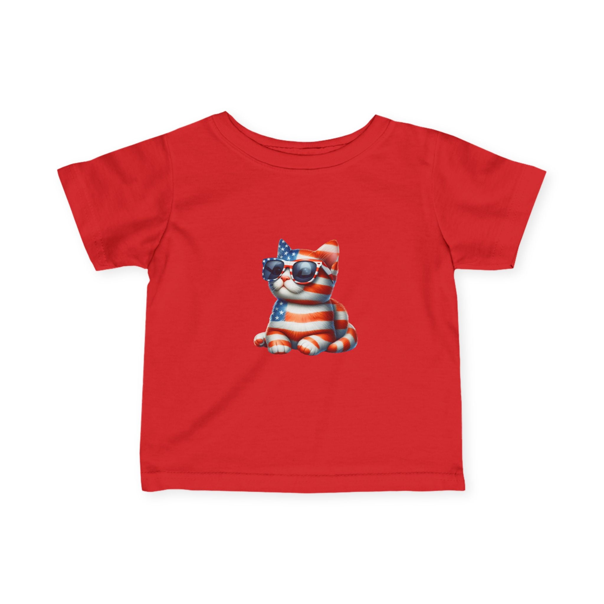 Patriotic Kitty Infant Tee — American Flag Cat Baby Shirt