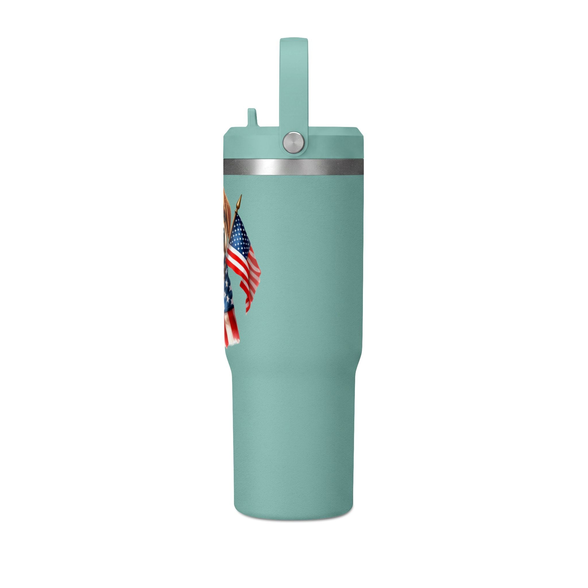 Patriotic Puppy 32oz Tumbler — American Flag Dog Travel Mug