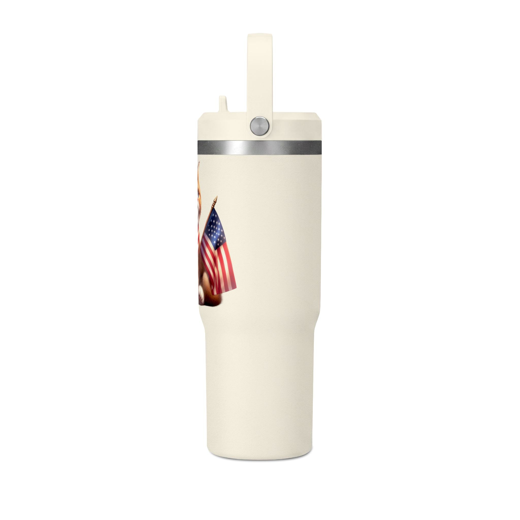32oz Tumbler — Patriotic Kitten with American Flag Bandana