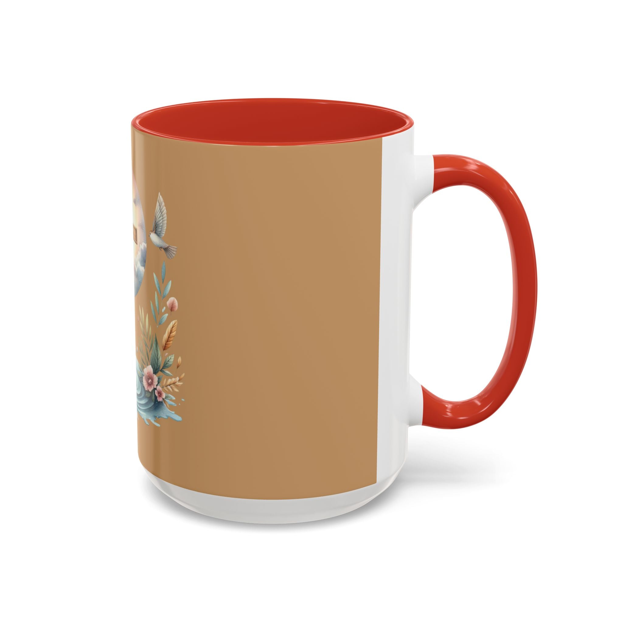 Christian Cross Accent Coffee Mug — Faith, Doves & Floral Baptism Gift (11/15oz)
