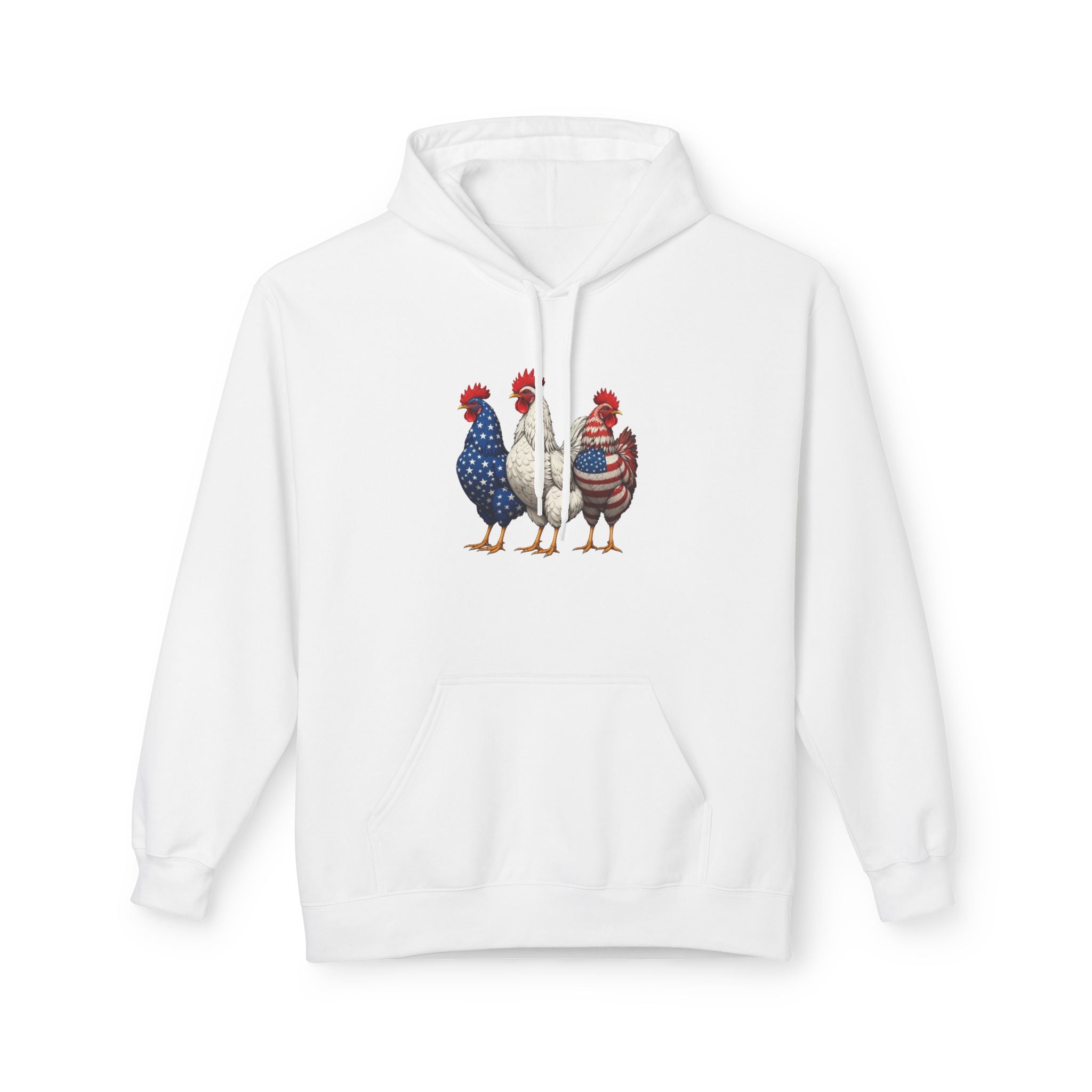Patriotic Rooster Hoodie — Americana Farmhouse Chickens Pullover