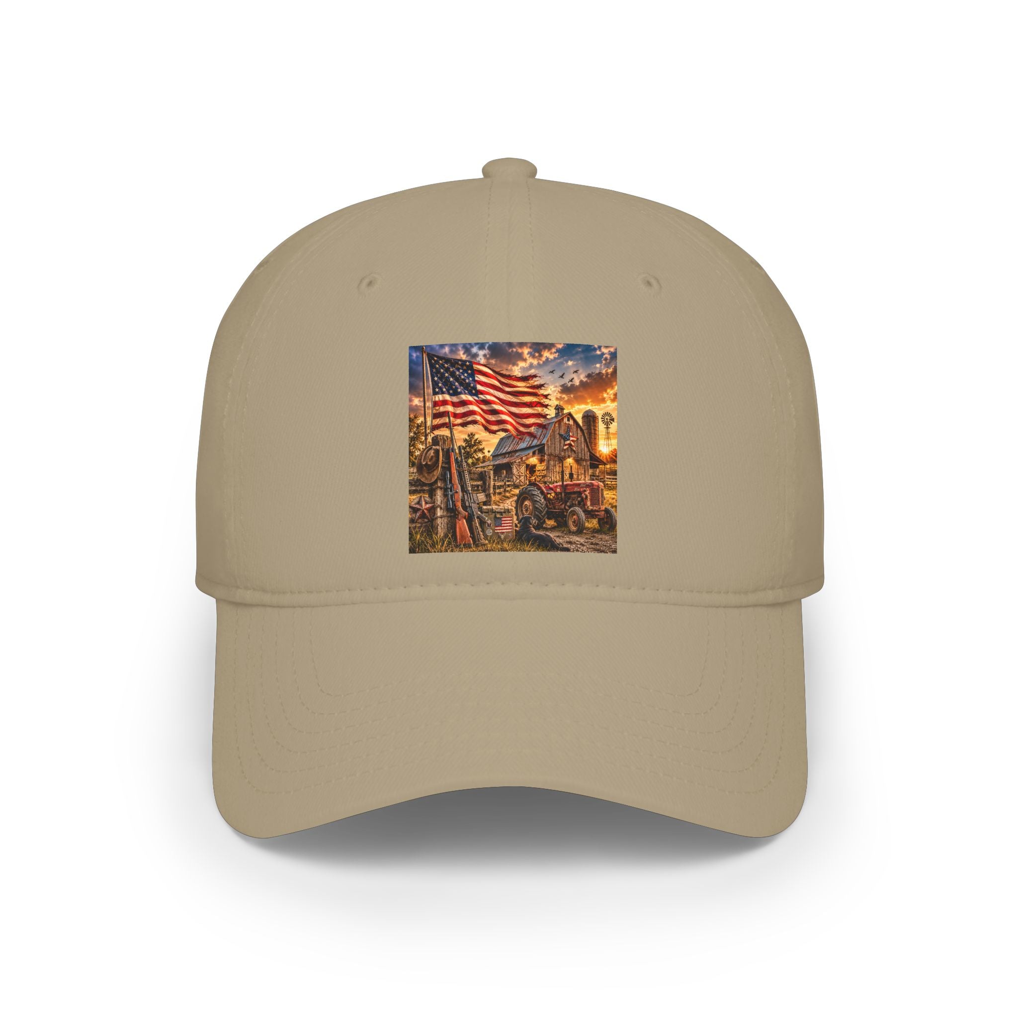 Patriotic Firefighter Scene Baseball Cap — American Flag Firefighter Tribute Hat