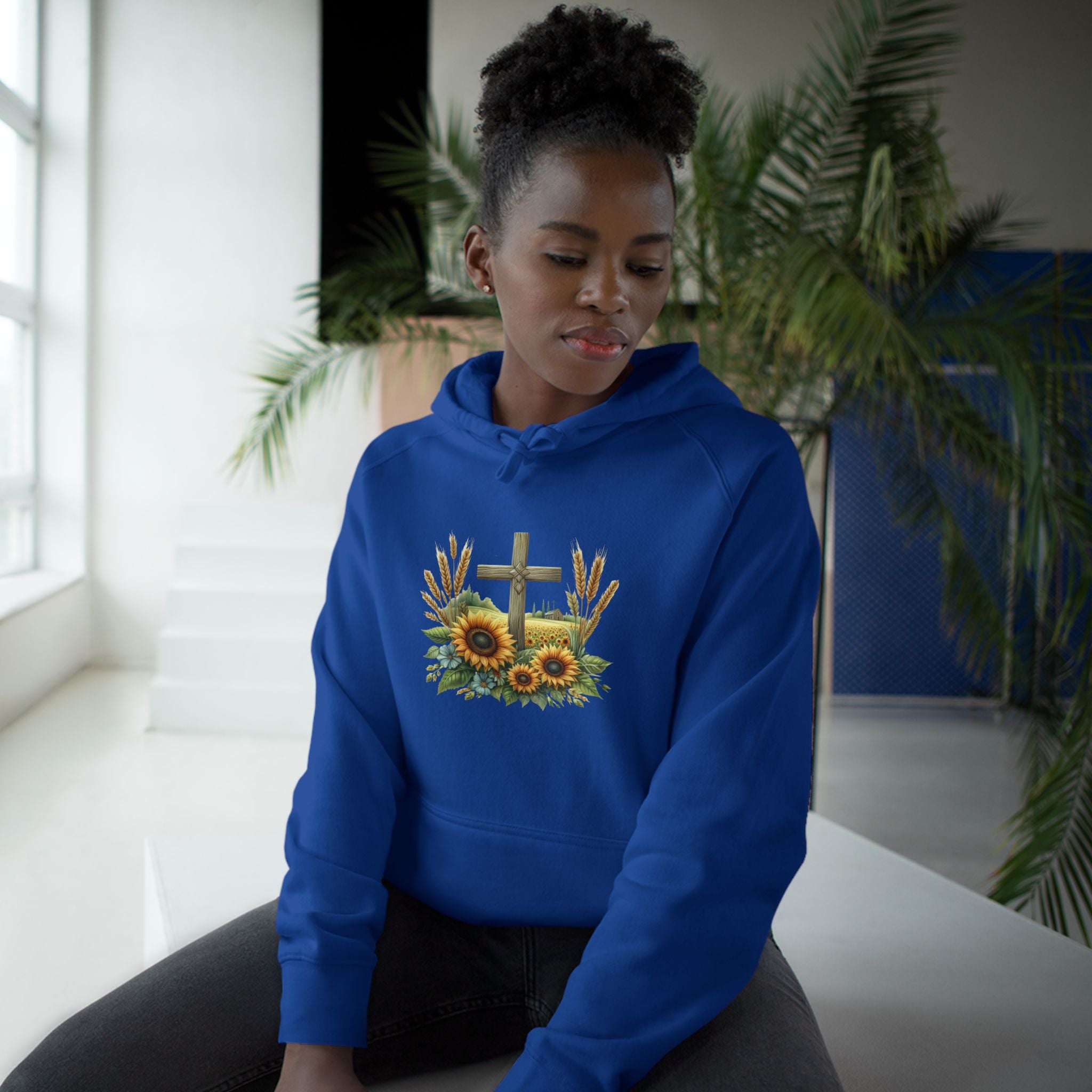Sunflower Cross Hoodie — Christian Faith Floral Pullover