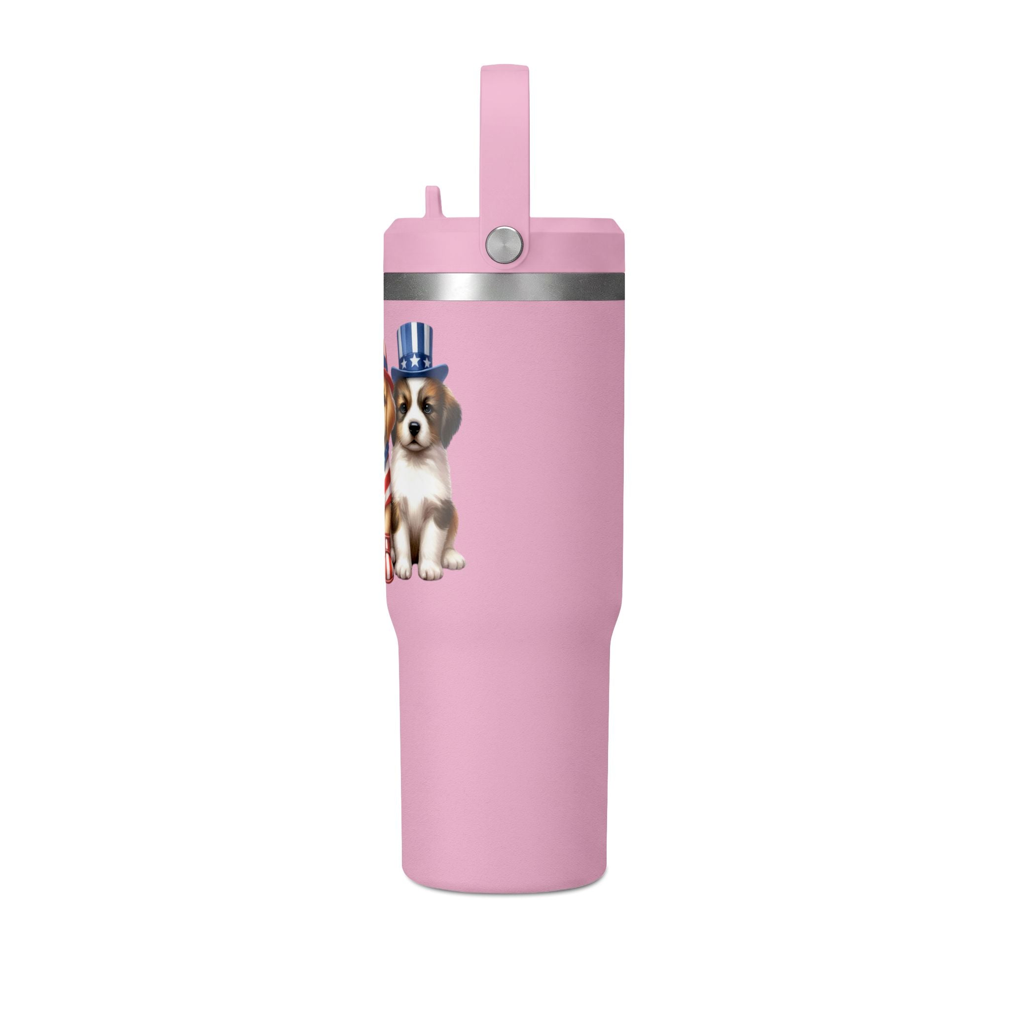 32oz Tumbler - Patriotic Puppies American Flag Travel Cup