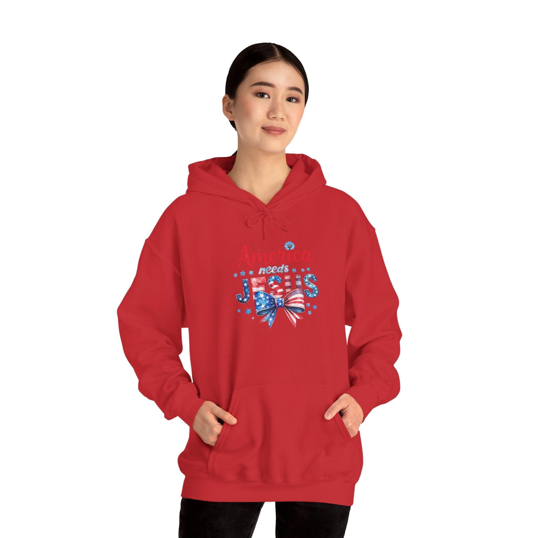 America Loves Jesus Patriotic Hoodie – Flag Bow Christian Sweatshirt