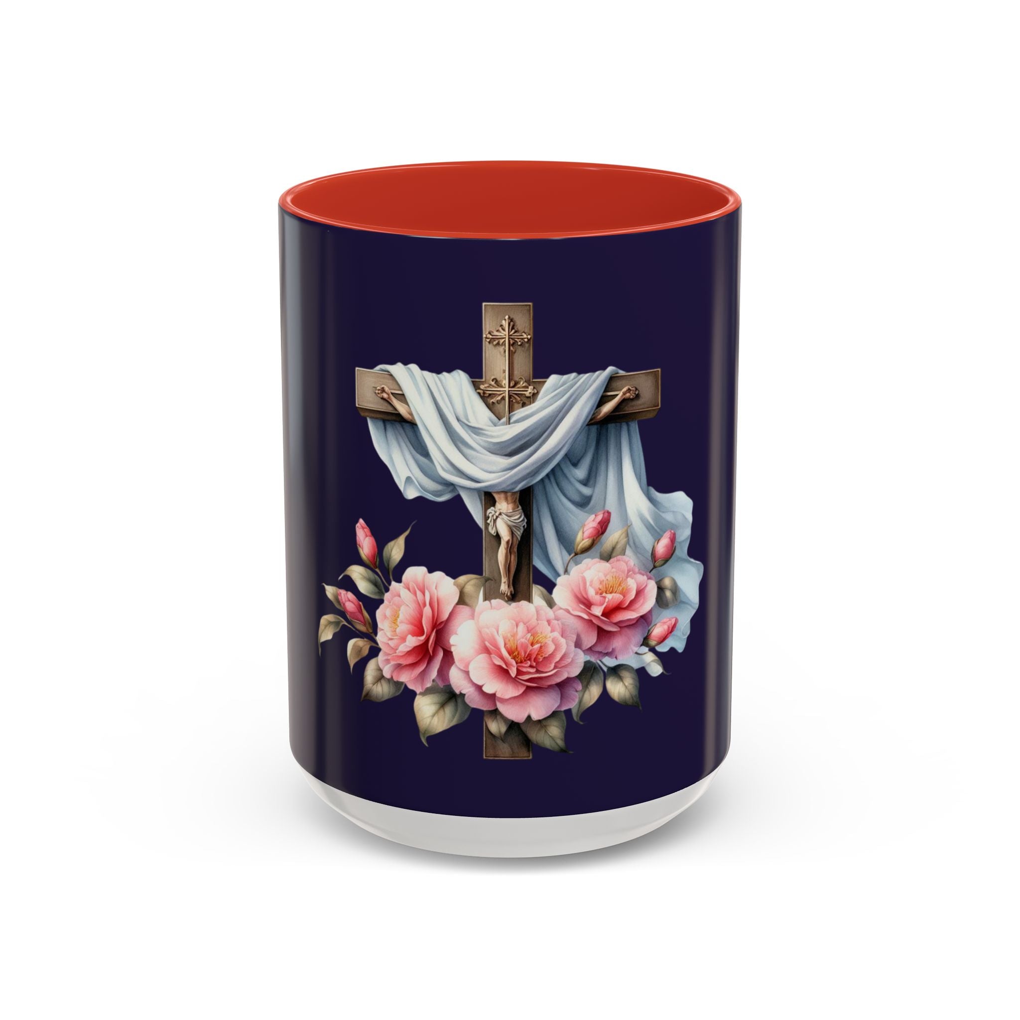 Easter Cross Coffee Mug — Floral Crucifix Accent Mug (11/15 oz)