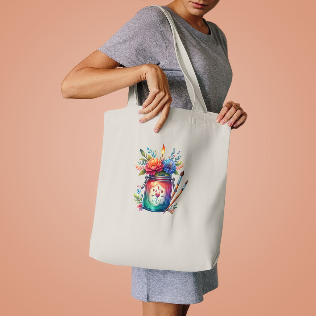 Tote Bag — 'Paint With Love' Floral Art Jar Cotton Tote