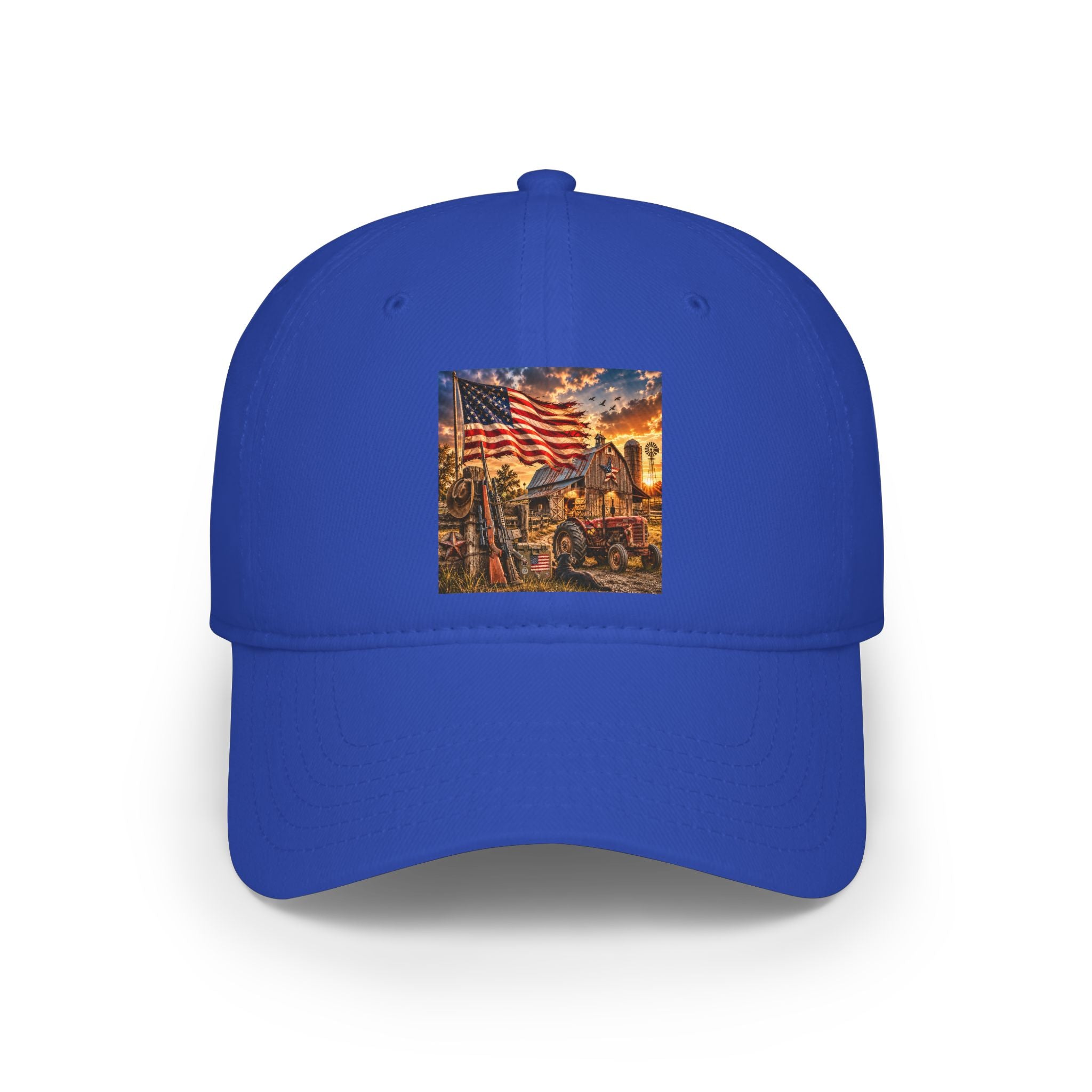Patriotic Firefighter Scene Baseball Cap — American Flag Firefighter Tribute Hat
