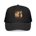 Trucker Hat — "God Made A Farmer" Cross Sunset Foam Trucker Hat