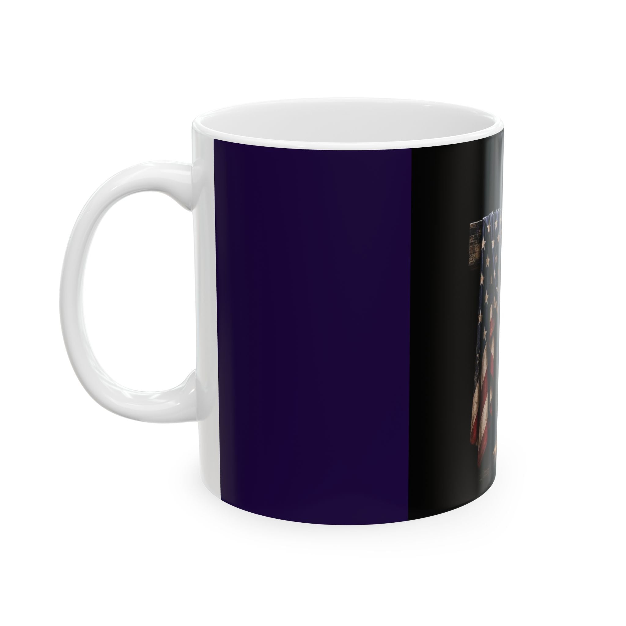 Military Tribute Ceramic Mug — Fallen Soldier Helmet, Boots & American Flag Memorial (11oz/15oz)