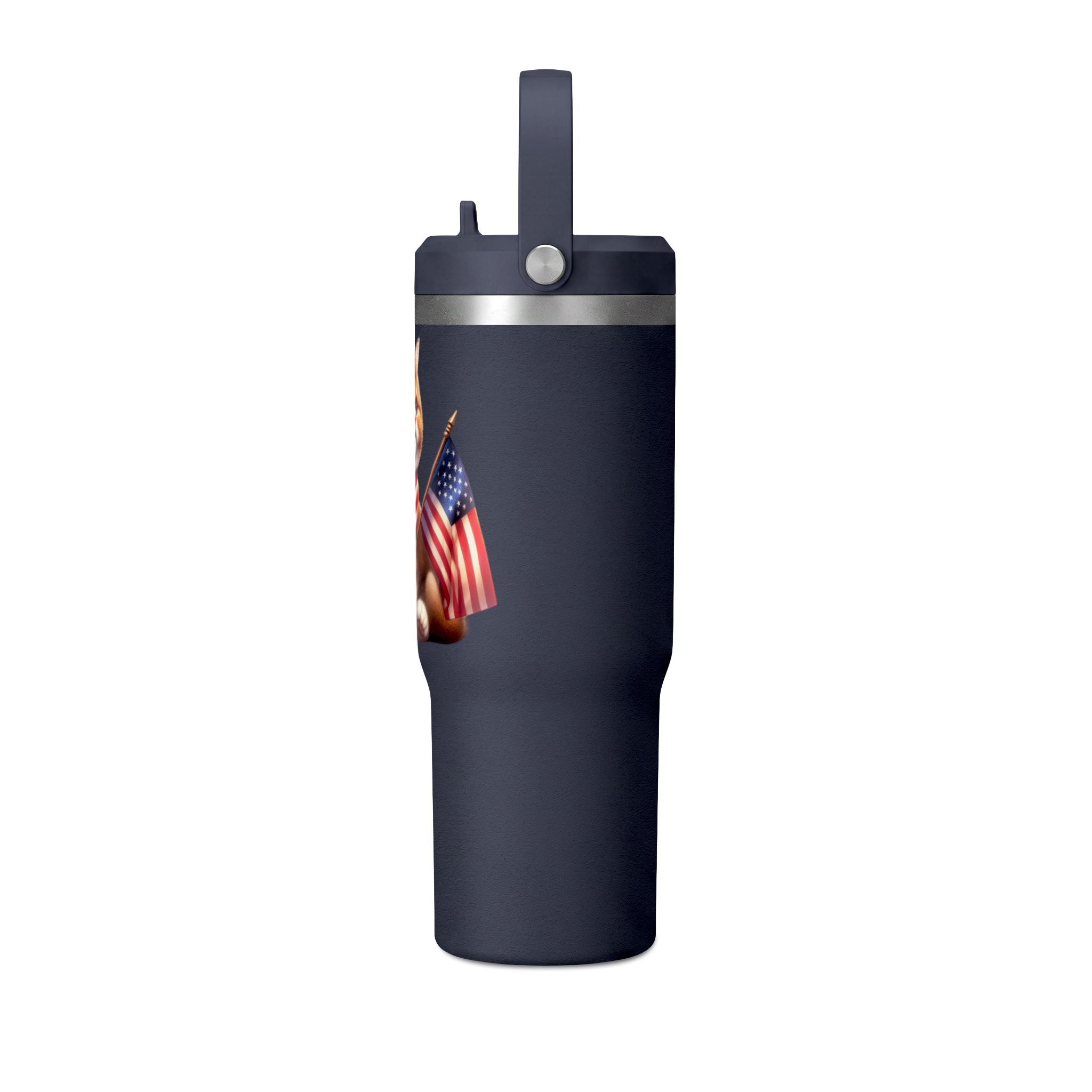 32oz Tumbler — Patriotic Kitten with American Flag Bandana