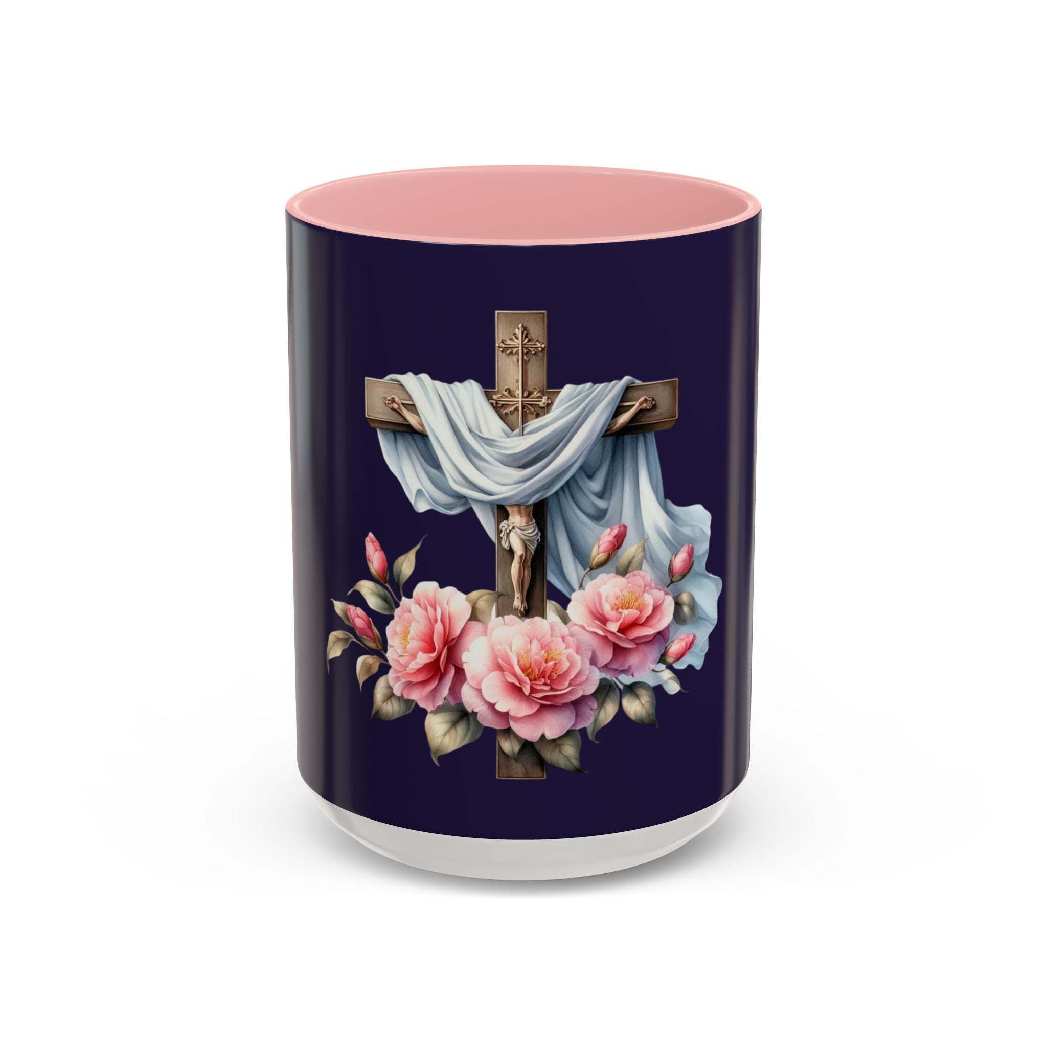 Easter Cross Coffee Mug — Floral Crucifix Accent Mug (11/15 oz)