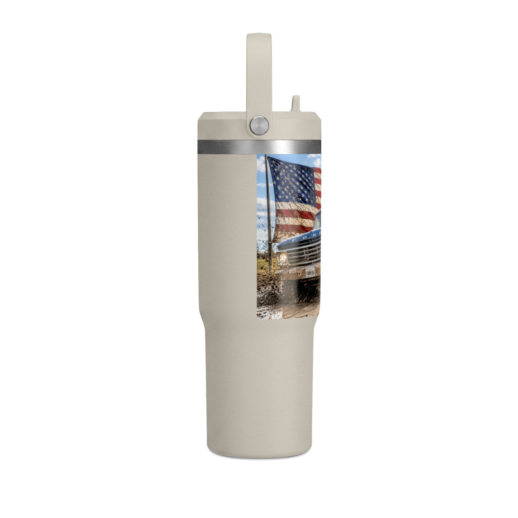32oz Tumbler – Vintage Truck with American Flag Travel Mug