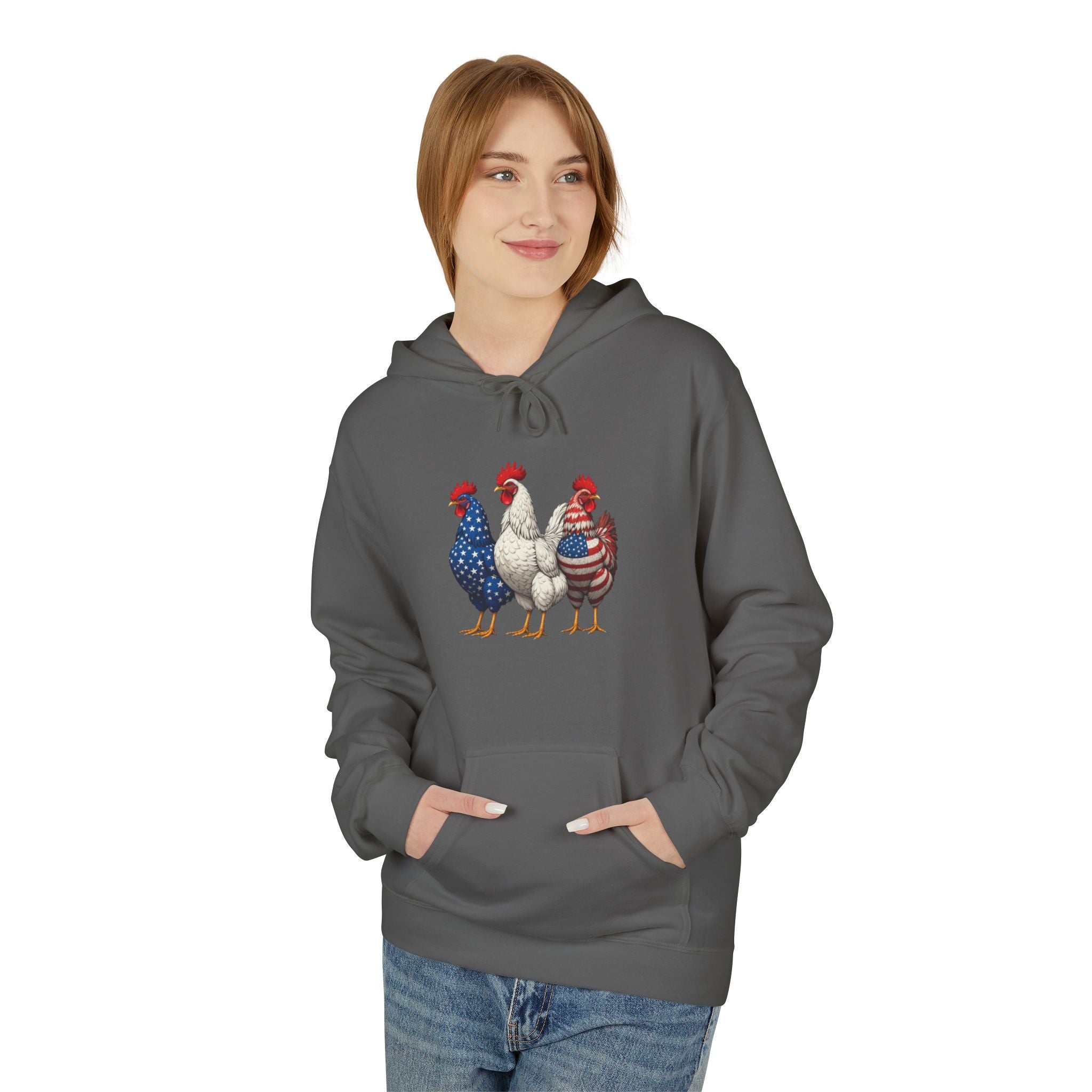 Patriotic Rooster Hoodie — Americana Farmhouse Chickens Pullover