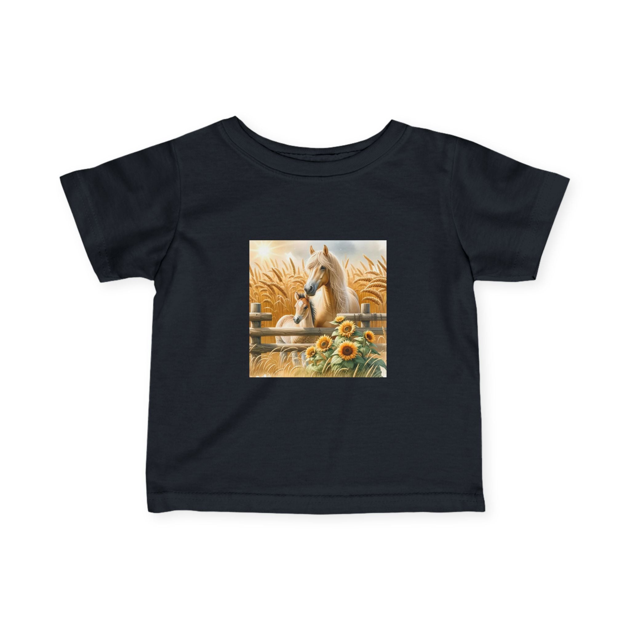Infant Tee — Rustic Horse & Sunflower Farmyard Design