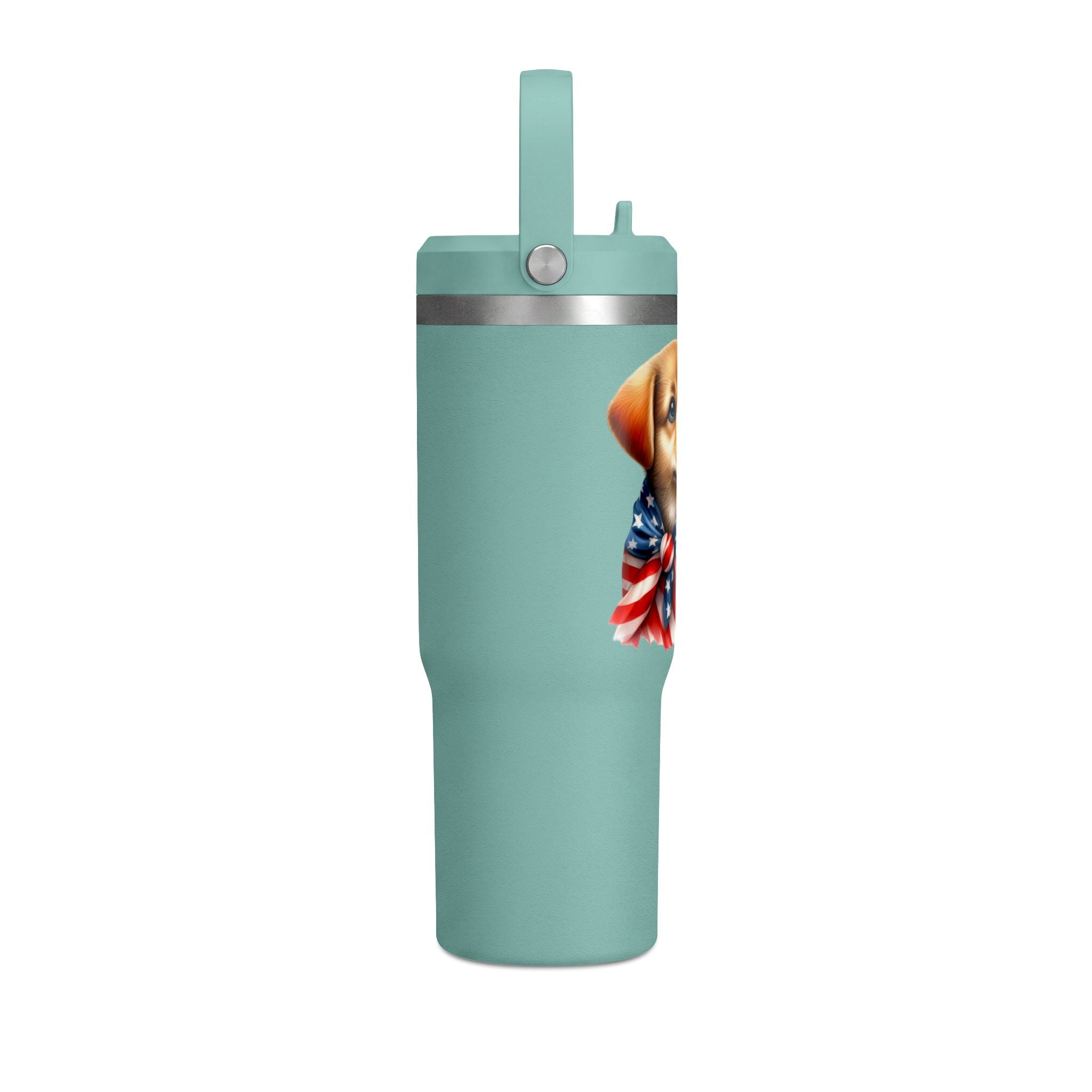 Patriotic Puppy 32oz Tumbler — American Flag Dog Travel Mug