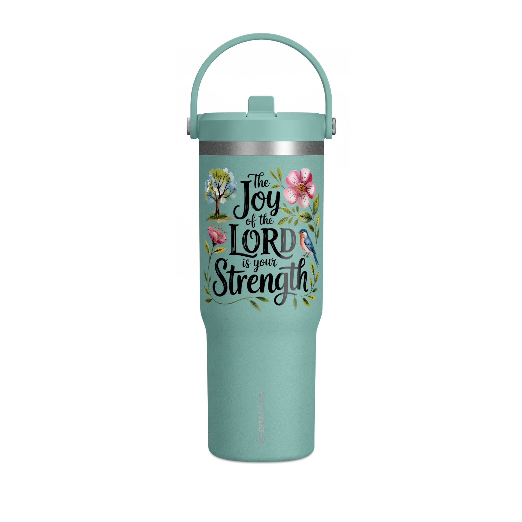 Nomad Tumbler 32oz – “The Joy of the Lord Is Your Strength” Floral Insulated Travel Mug