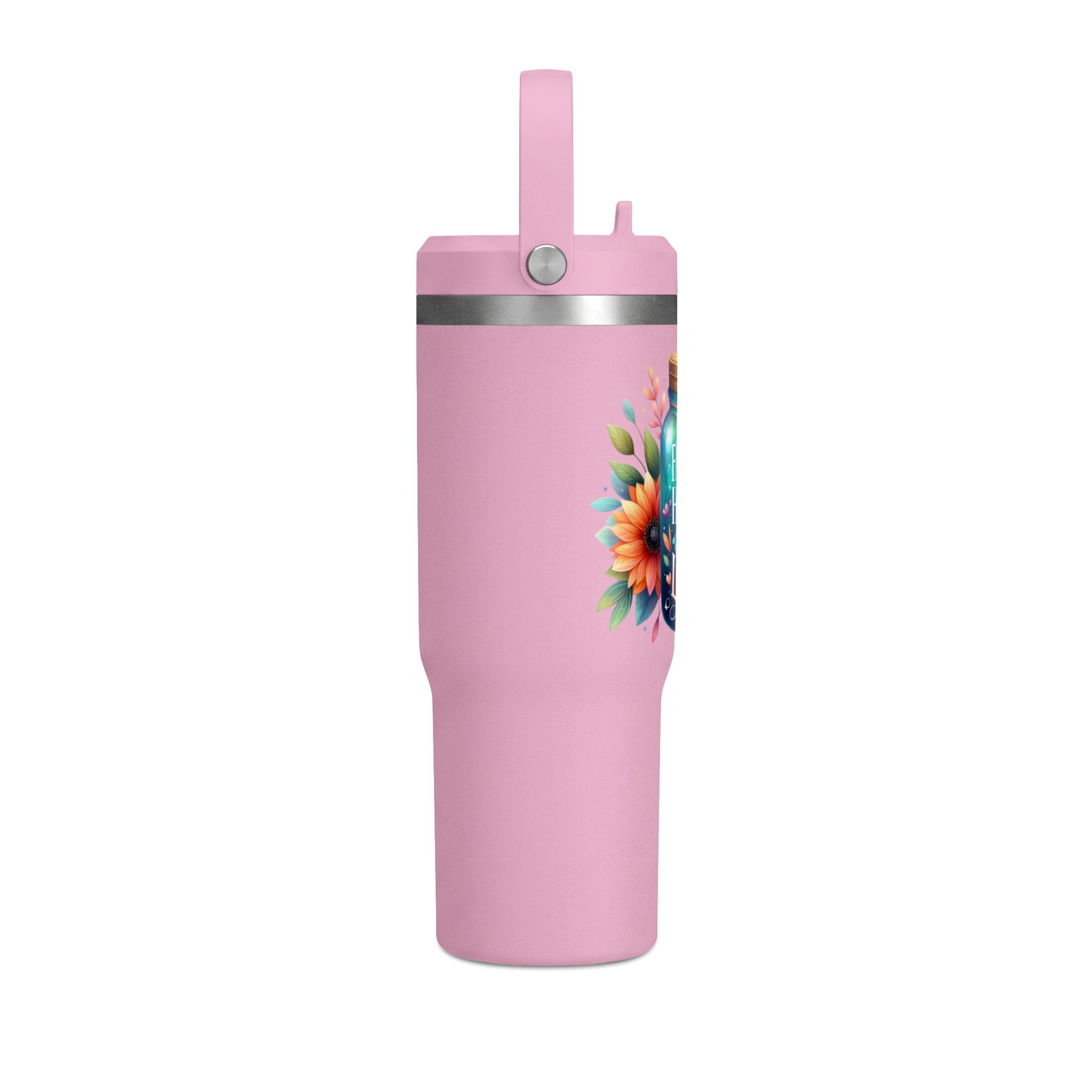 Faith Hope Love Tumbler — 32oz Insulated Travel Tumbler with Floral Jar Design