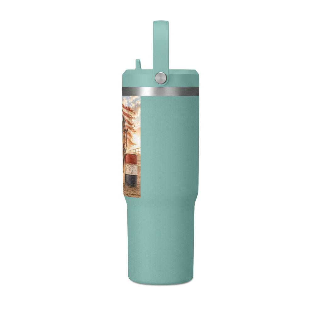 American Rodeo 32oz Tumbler – Horse Barrel Racing with Flag Design
