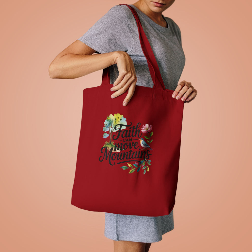 Faith Can Move Mountains Cotton Tote Bag – Floral Inspirational Grocery & Gift Tote