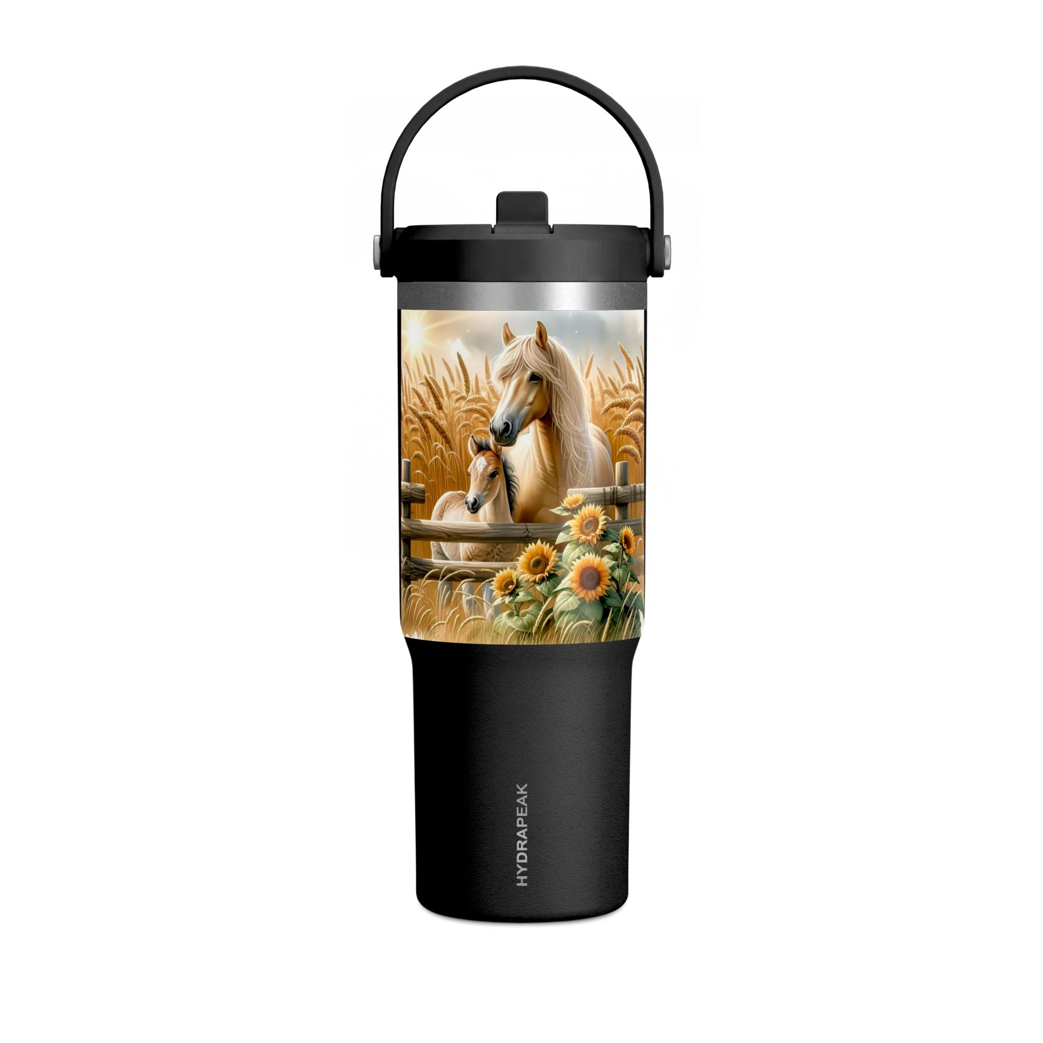 32oz Horse Tumbler — Sunflower Farm Scene Stainless Travel Cup