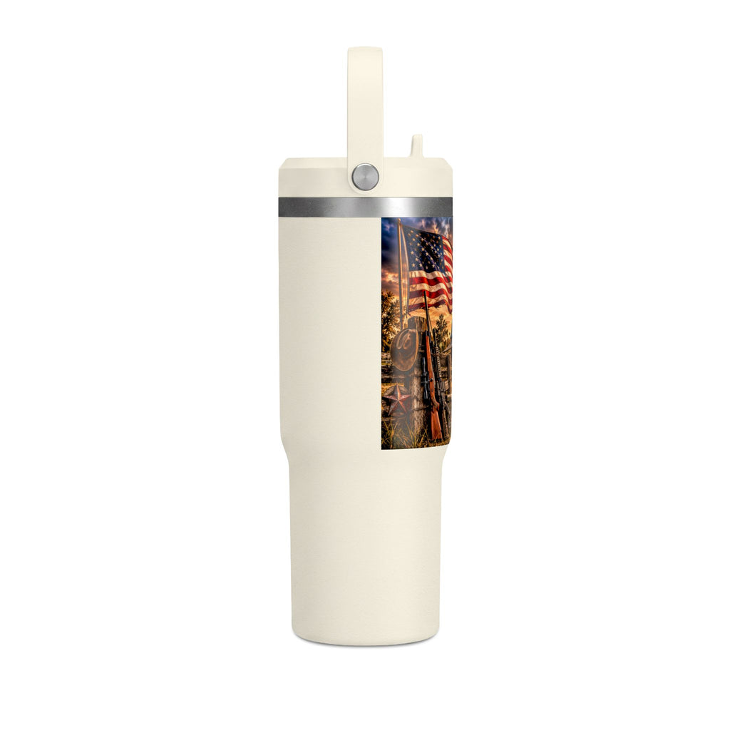 32oz Nomad Tumbler — Patriotic American Flag & Rustic Farm Scene Insulated Travel Mug