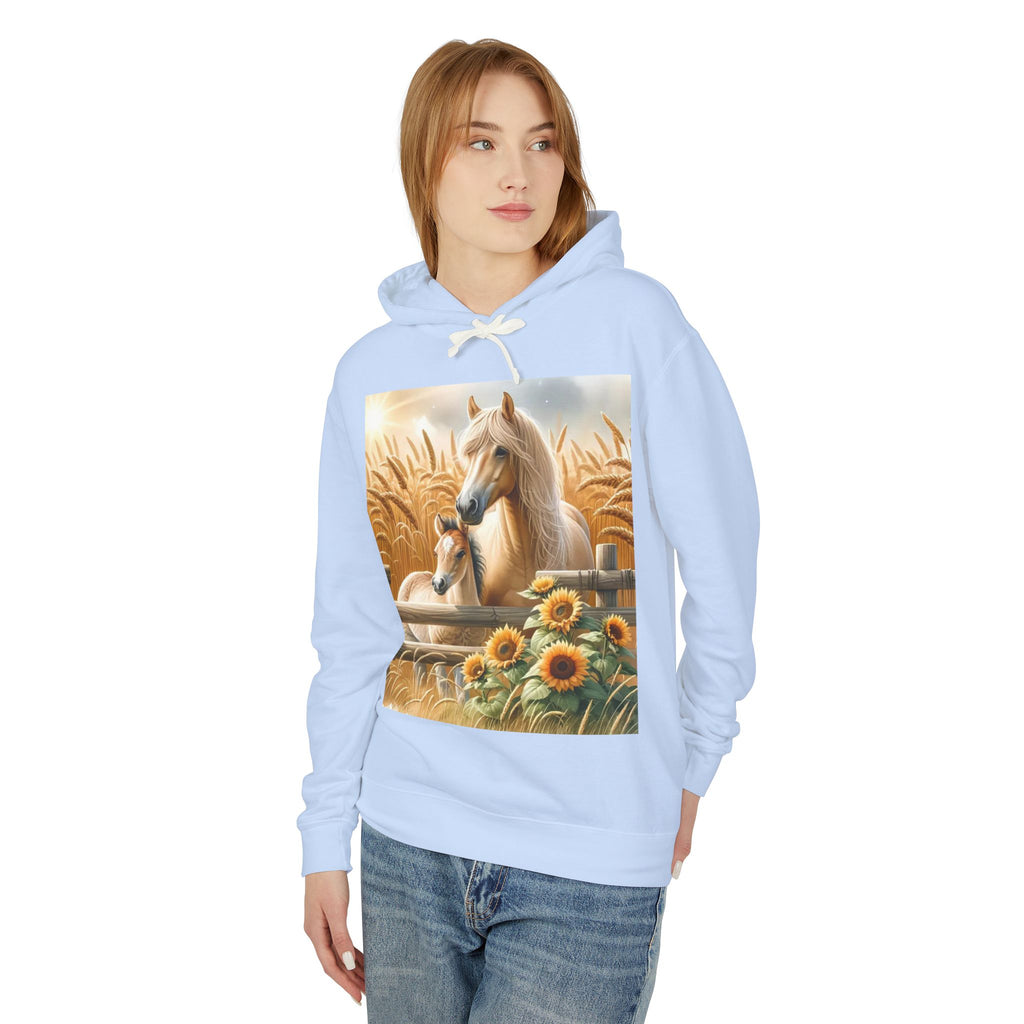 Horse & Foal Sunflower Hoodie — Pastel Farm Animal Sweatshirt