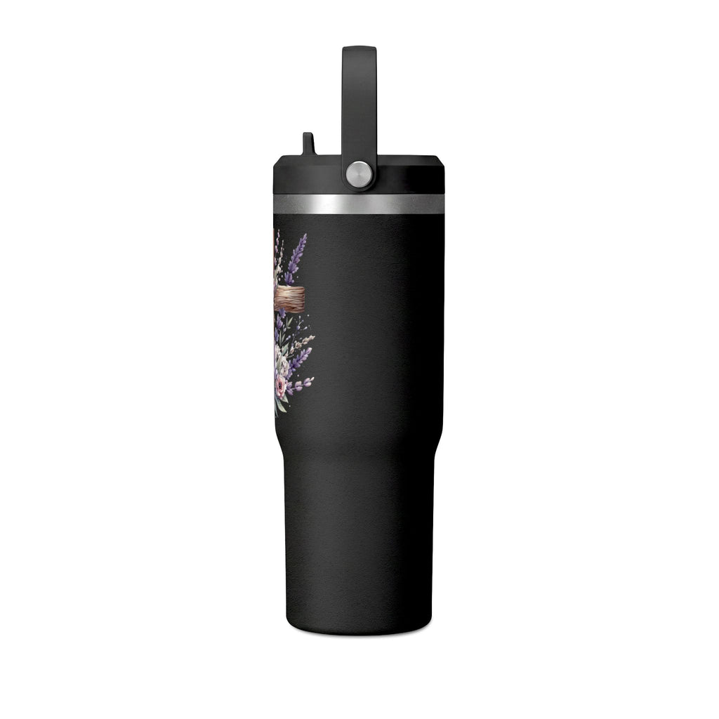 32oz Tumbler with Floral Cross Design — Christian Hydration Bottle | Lavender & Rose Nomad Tumbler