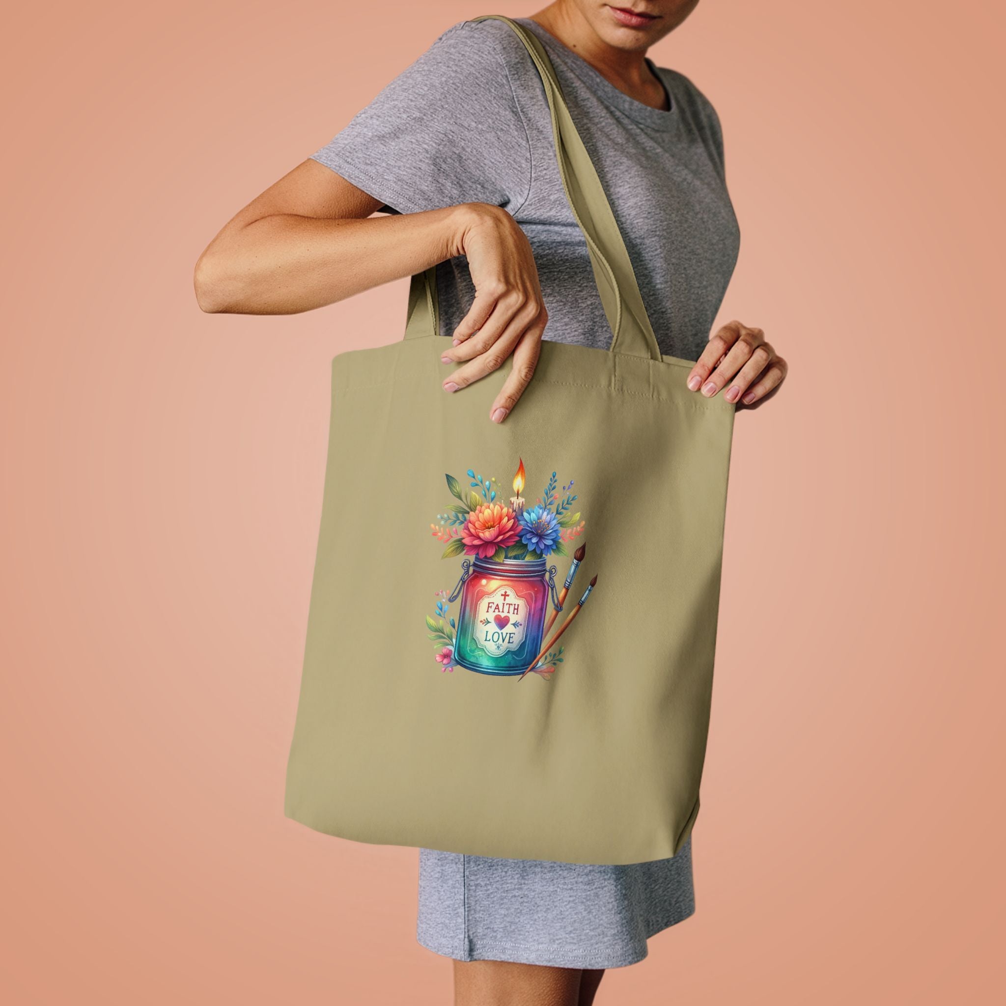 Tote Bag — 'Paint With Love' Floral Art Jar Cotton Tote